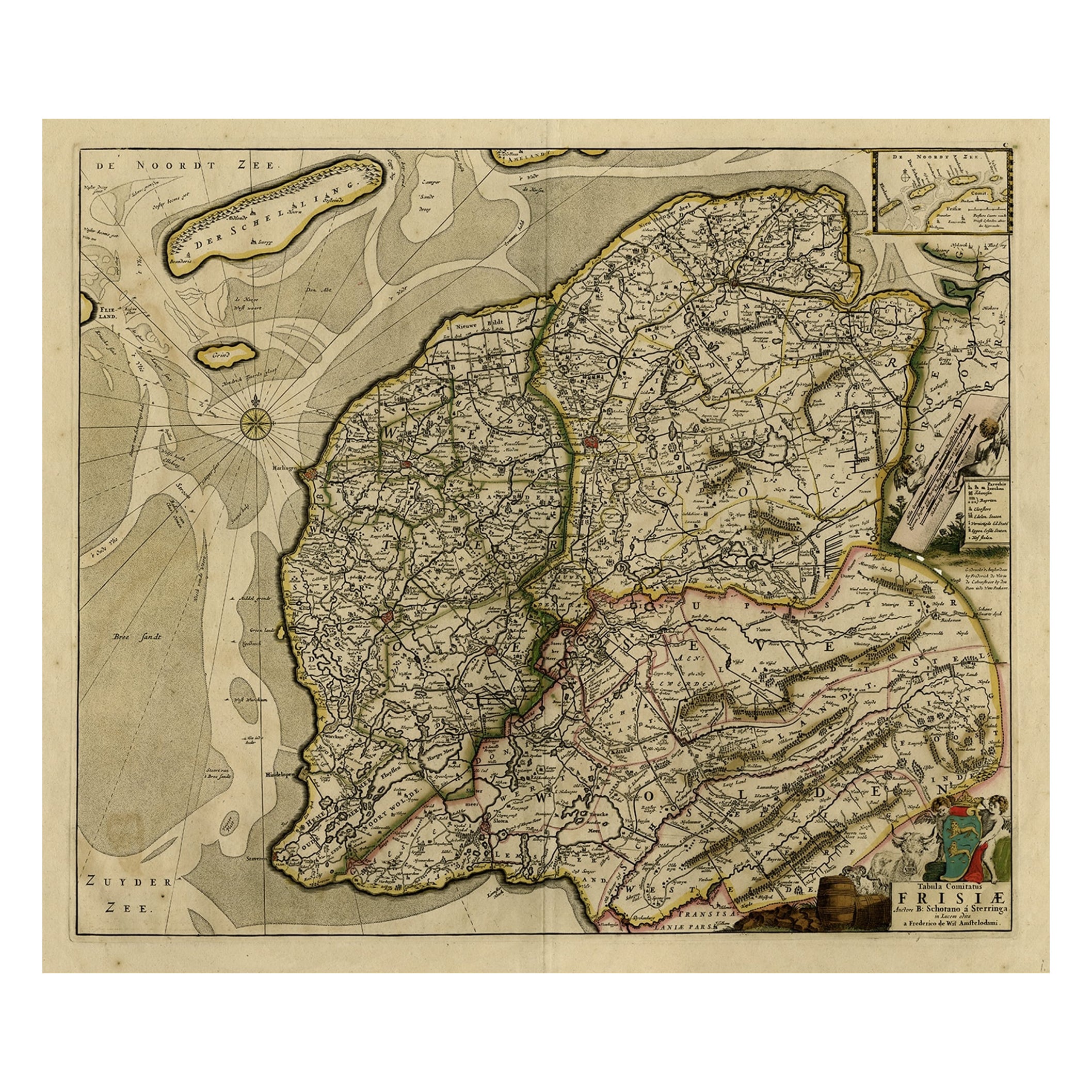 Mappa della Frisia con Terschelling, Vlieland, Ameland En Schiermonnikoog, 1670 ca.