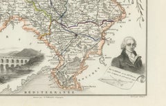 Map of Gard France with Pont du Gard and Wine Regions by Vuillemin, 19th c