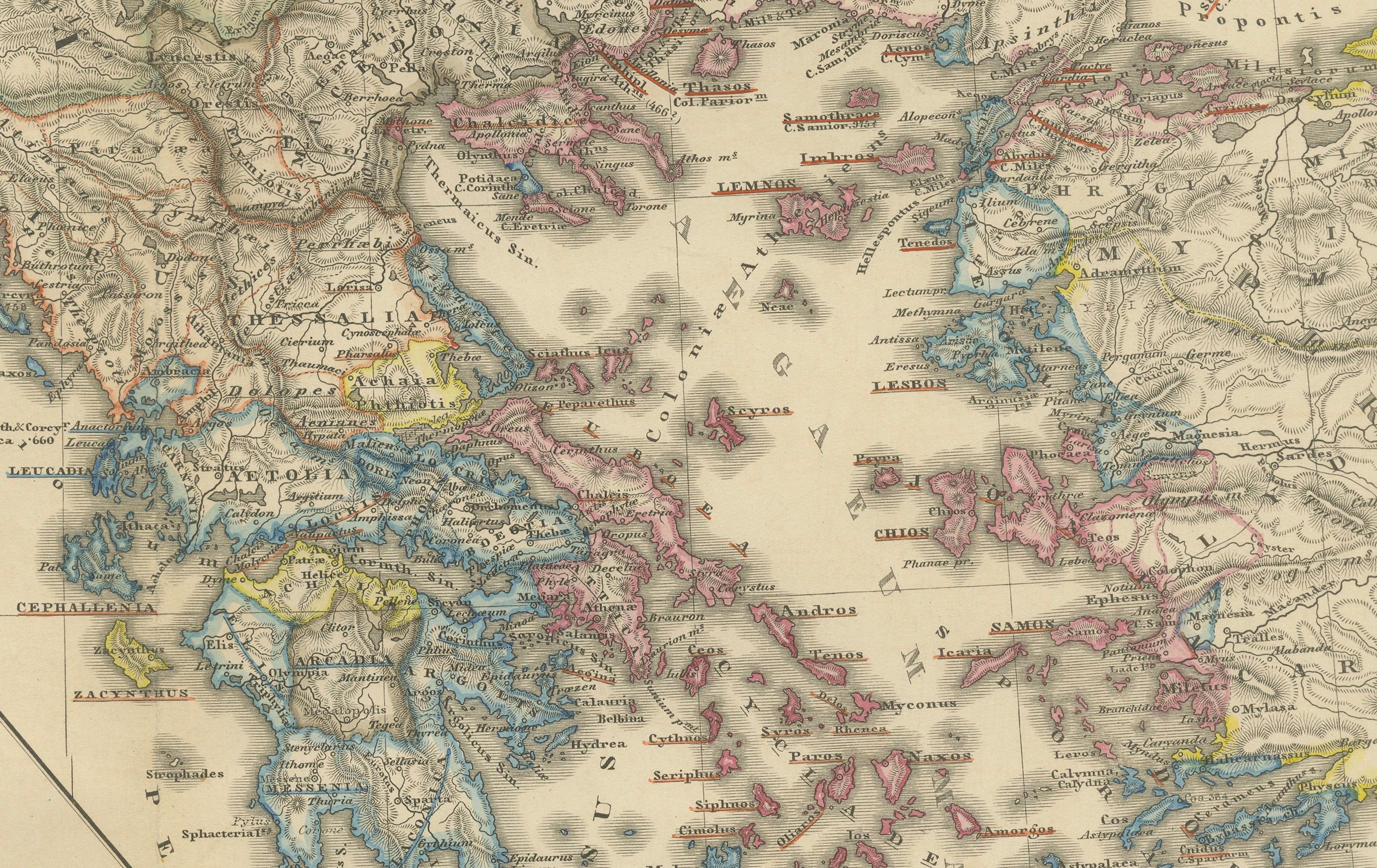 Late 19th Century Map of Greece, Macedonia, Thrace from the time of the Peloponnesian War, 1880