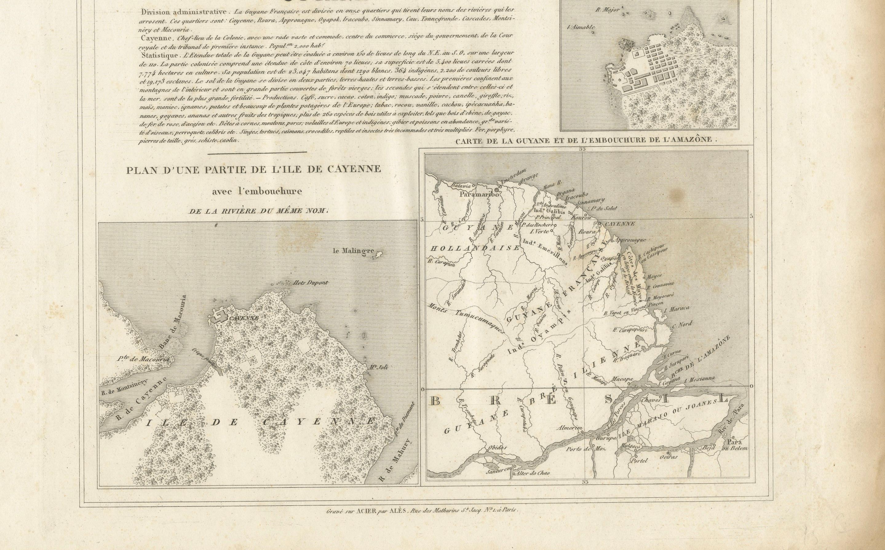 Mappa della Guyana (Guiana francese) con Caienna, 1826 circa

Questa è un'antica mappa francese intitolata 