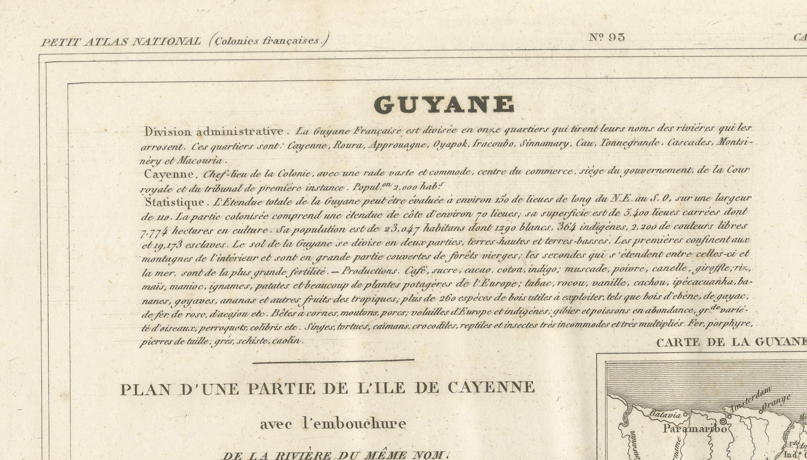 Francese Mappa della Guyana (Guiana francese) con Caienna, 1826 circa in vendita