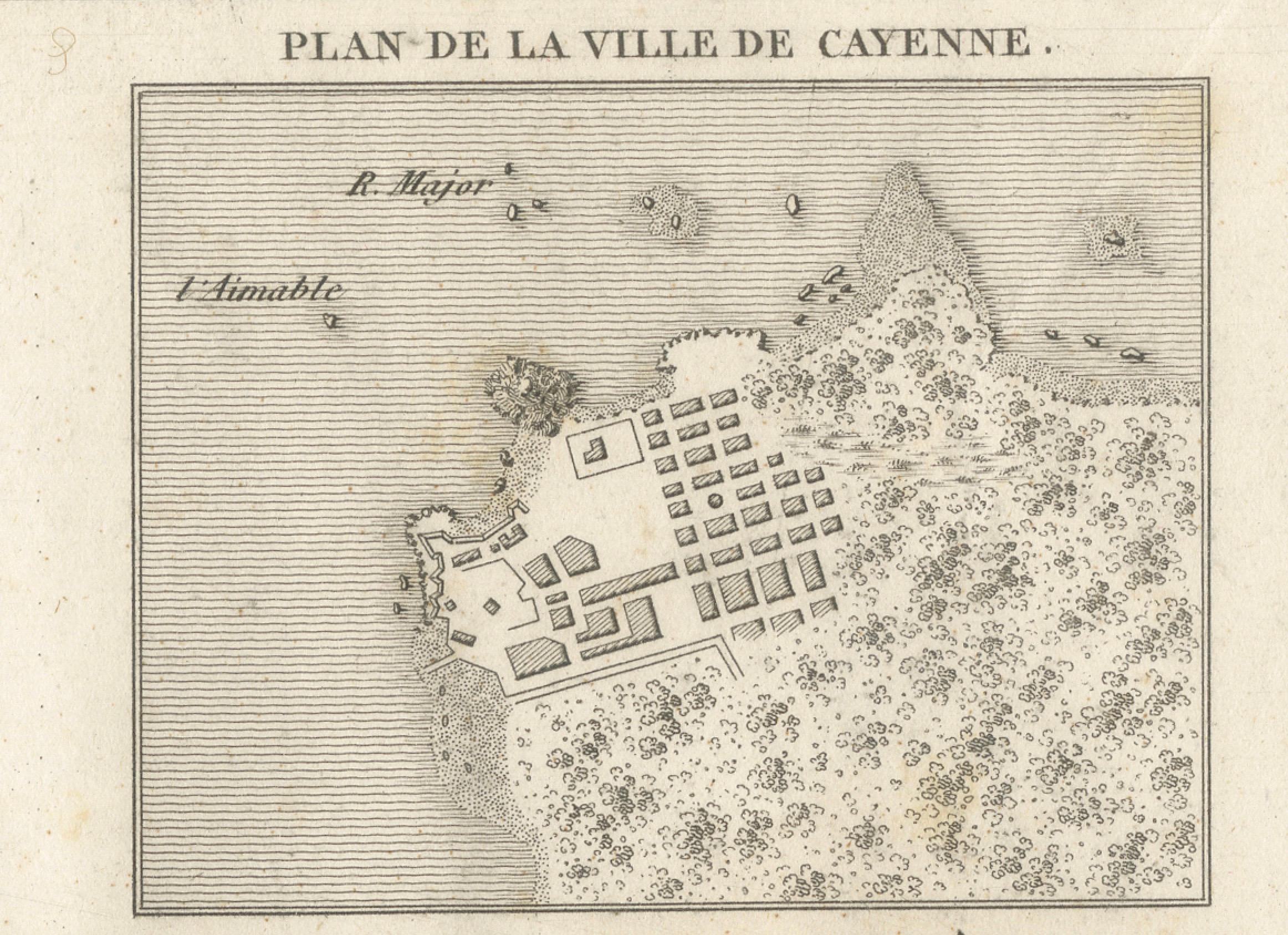 Inciso Mappa della Guyana (Guiana francese) con Caienna, 1826 circa in vendita