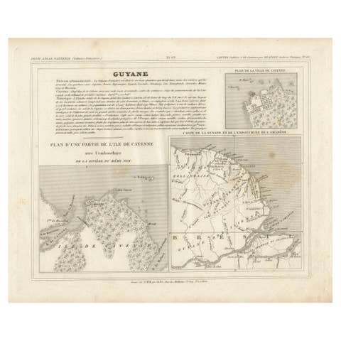 Map of Guyane (French Guiana) with Cayenne, circa 1826