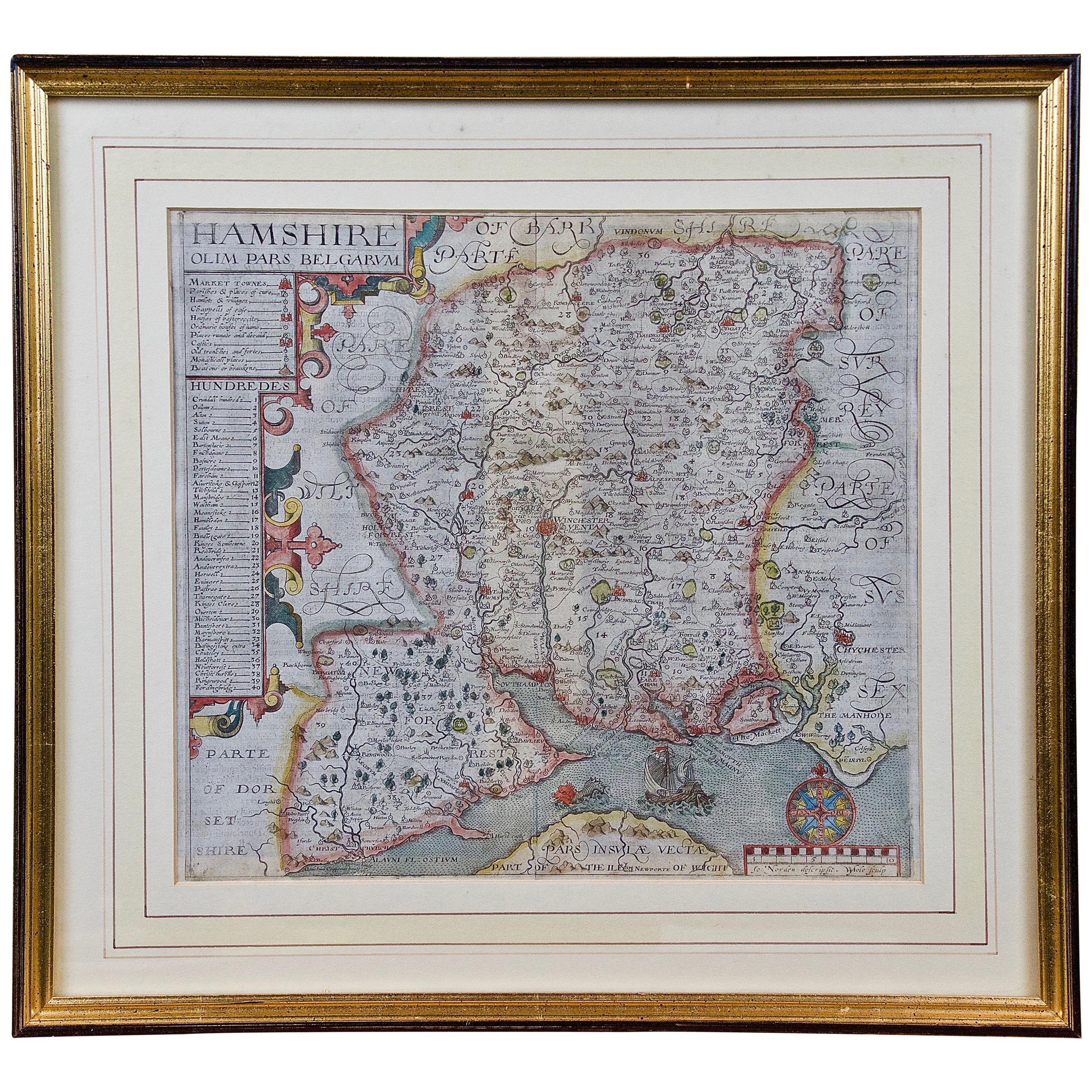 Hampshire County, Britain/England: A Map from Camden's" Britannia" in 1607
