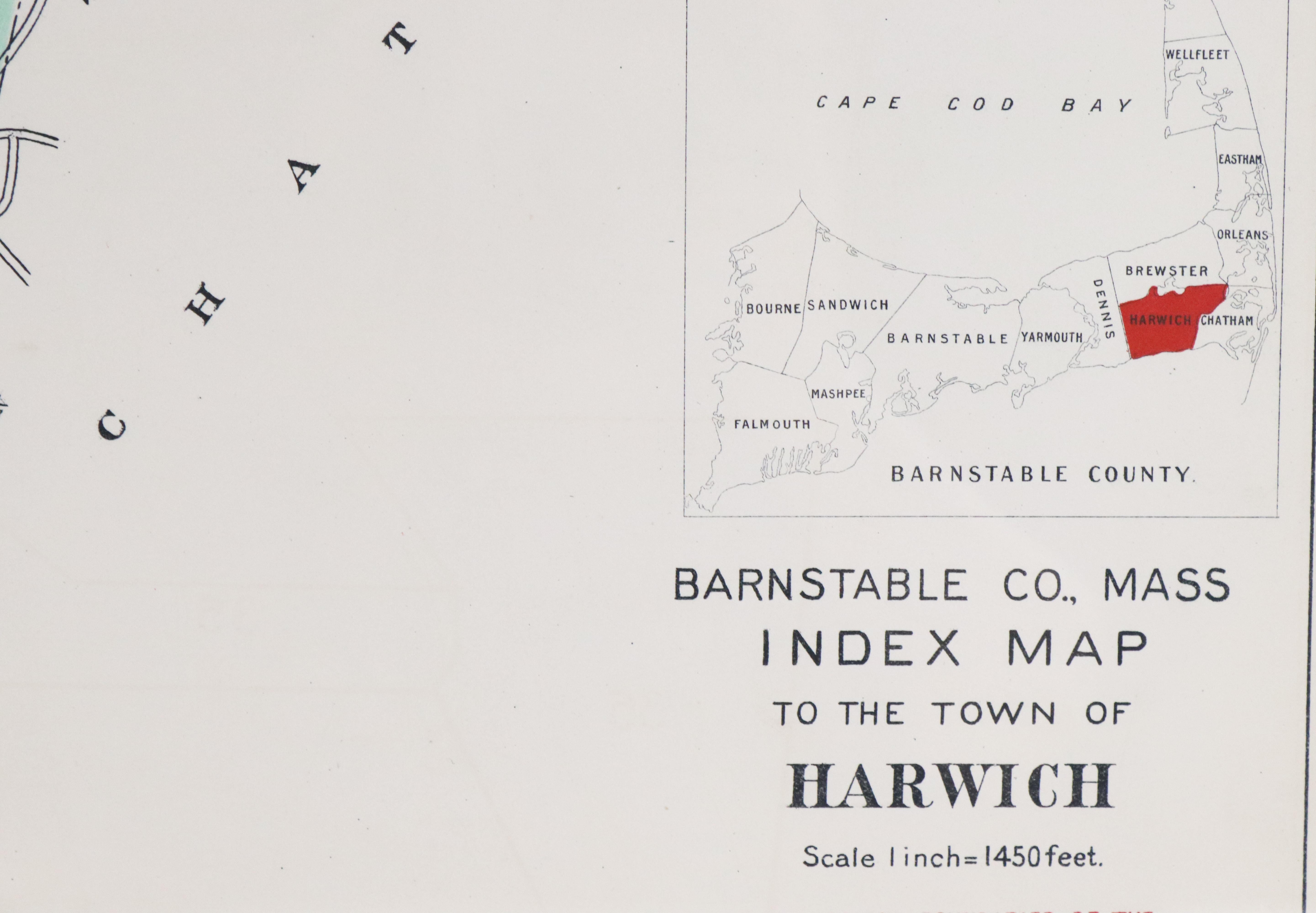 Turn of the century map of Harwich, Massachusetts. Plate from a Cape Cod County Map book showing the Barnstable county town of Harwich including Allens Harbor, Pleasant Lake, Harwichport etc... 35