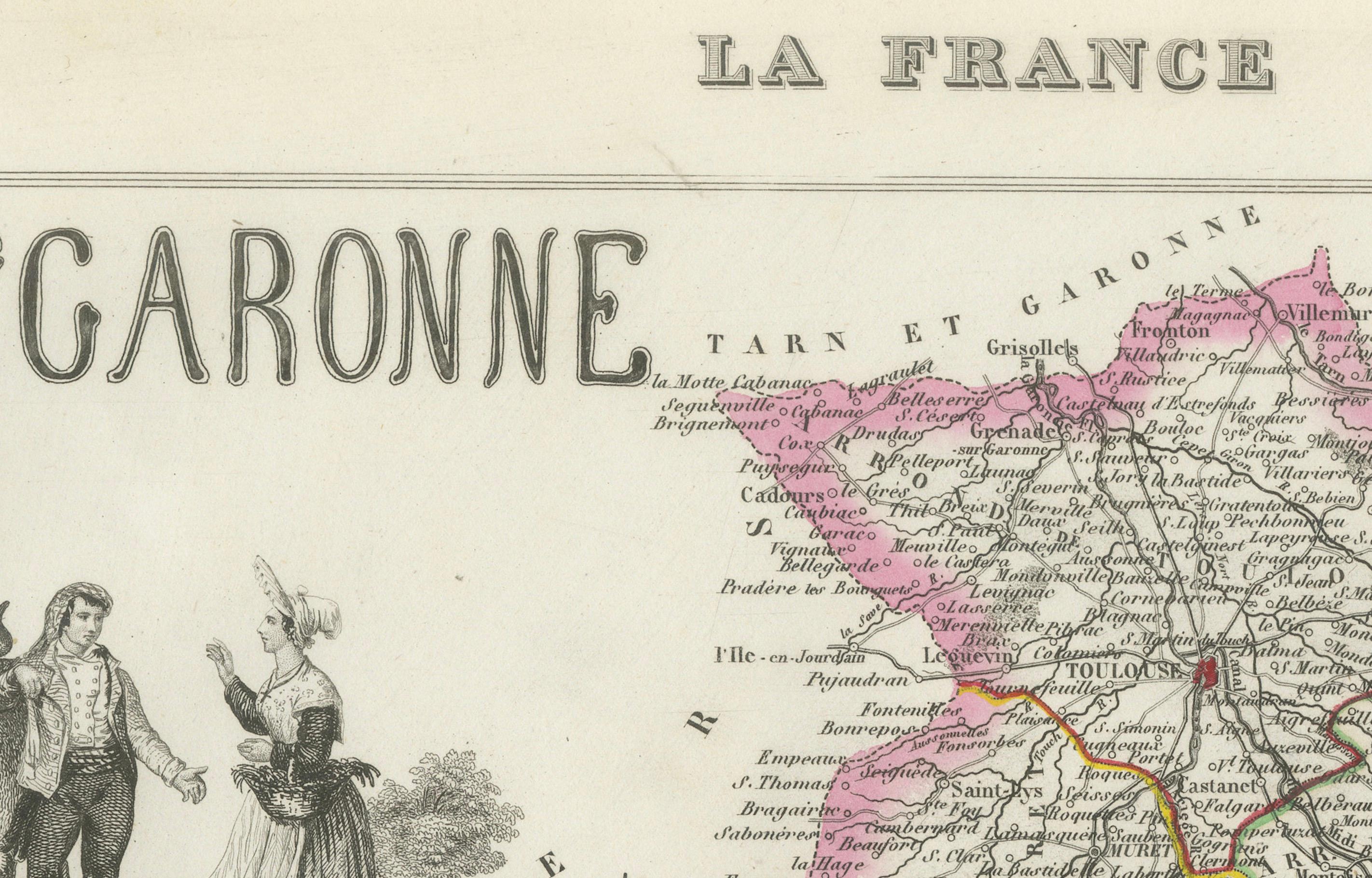 Map of Haute-Garonne France with Toulouse and Garonne River by Vuillemin, 19th c

Description:
This finely engraved 19th-century map of the department of Haute-Garonne, located in southwestern France, is part of Alexandre Vuillemin’s *Nouvel Atlas