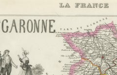 Map of Haute-Garonne France with Toulouse and Garonne River by Vuillemin, c.1850