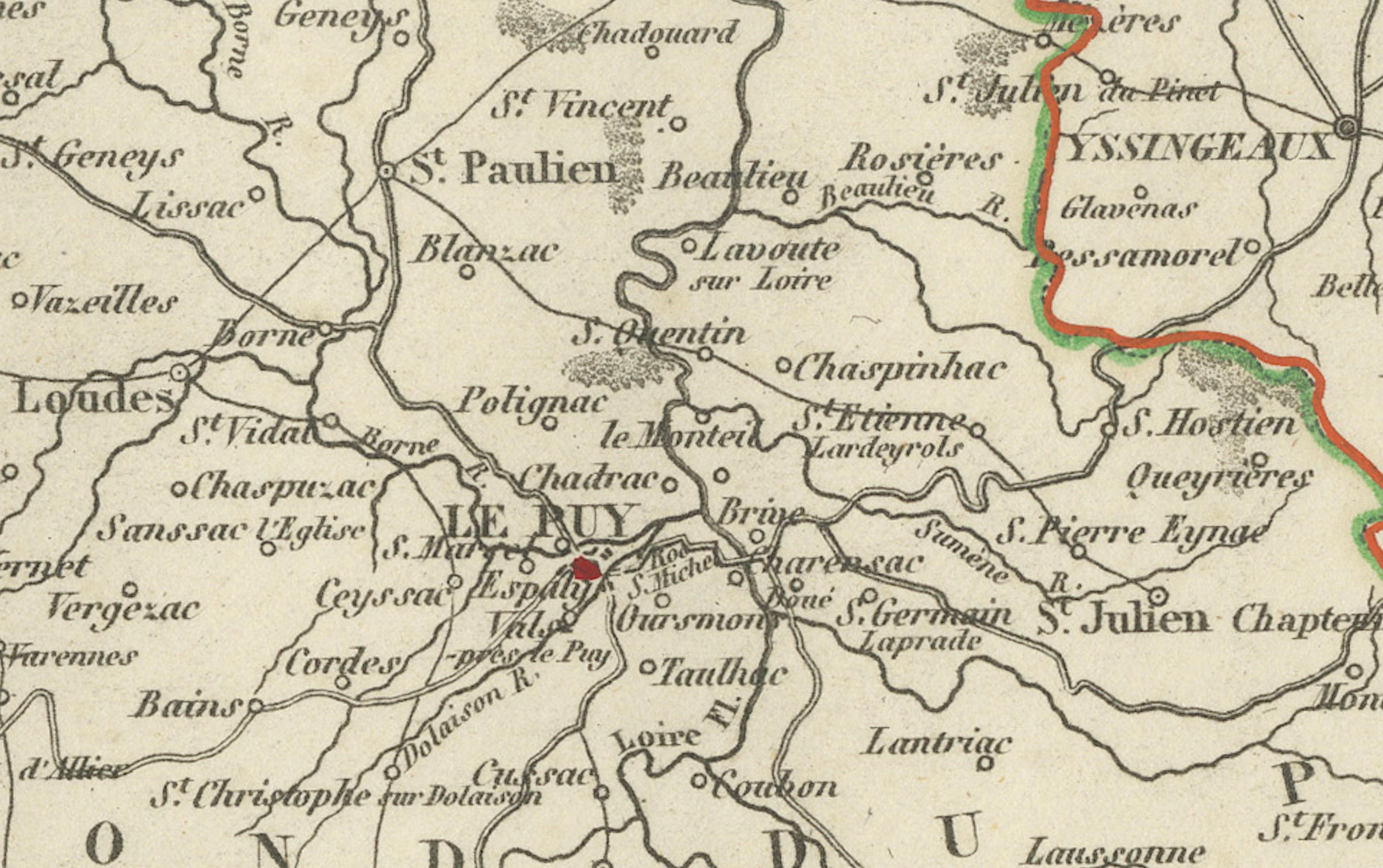 Gravé Carte de la Haute-Loire avec Le Puy-en-Velay par Velay, 19e C. en vente