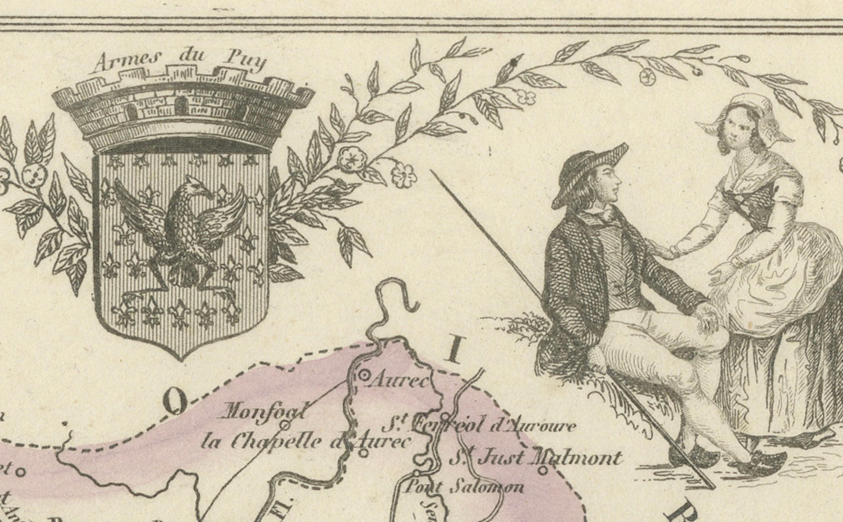 Carte de la Haute-Loire avec Le Puy-en-Velay par Velay, 19e C. Bon état - En vente à Langweer, NL