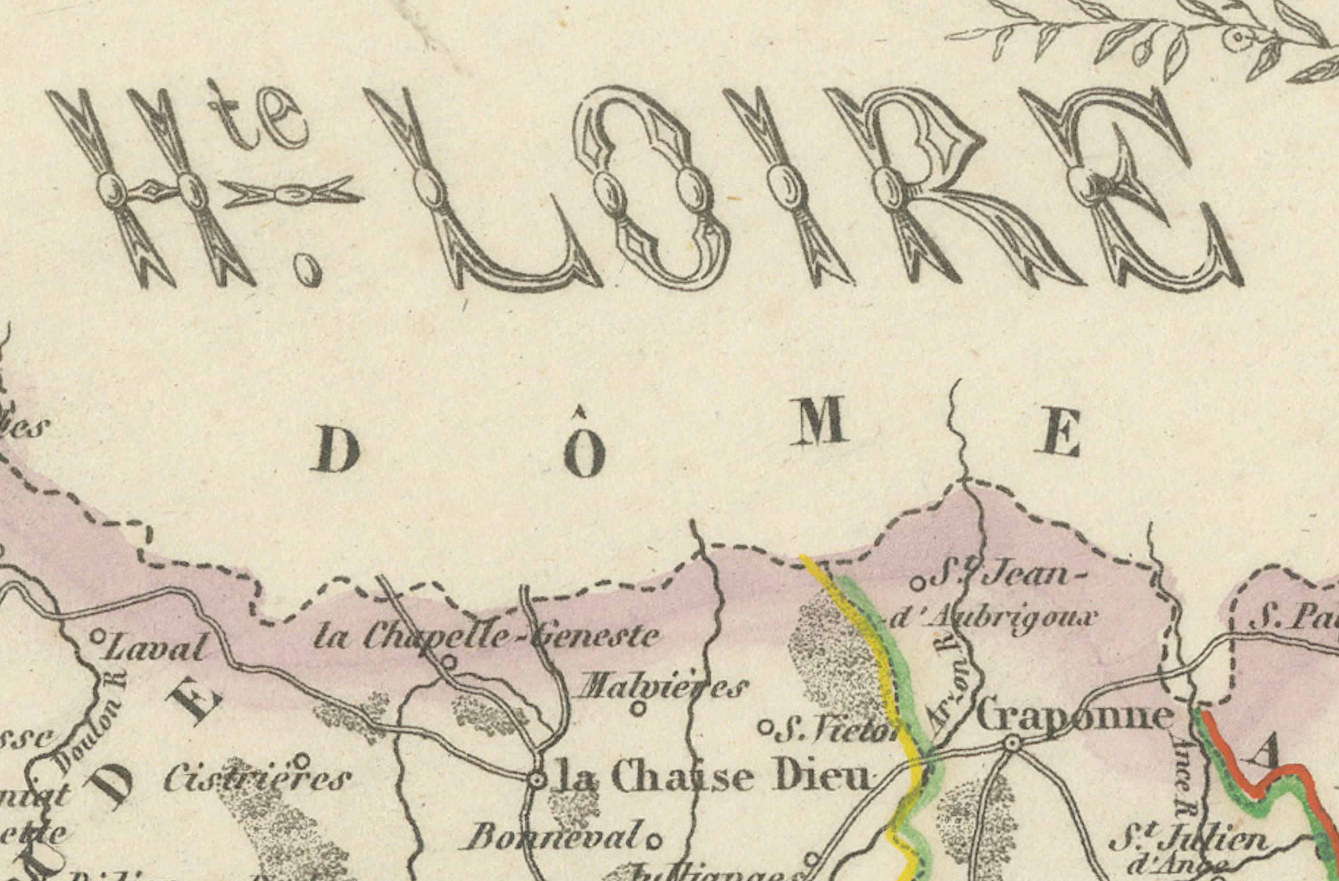 XIXe siècle Carte de la Haute-Loire avec Le Puy-en-Velay par Velay, 19e C. en vente