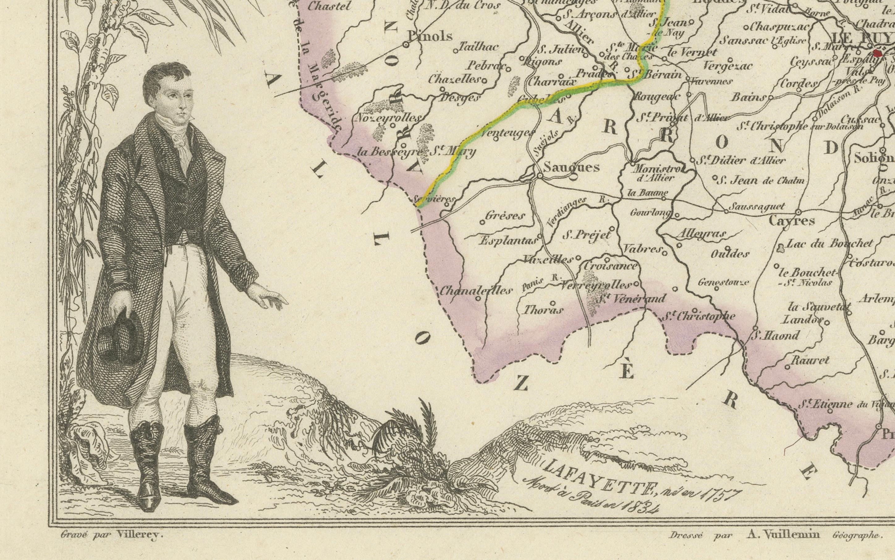 Carte de la Haute-Loire avec Le Puy-en-Velay par Velay, 19e C. en vente 1