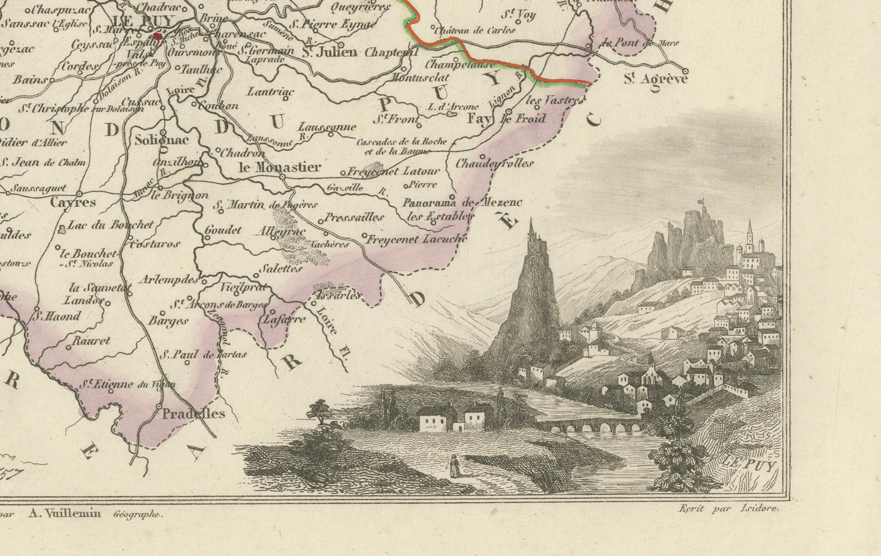 Carte de la Haute-Loire avec Le Puy-en-Velay par Velay, 19e C. en vente 2