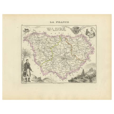 Map of Haute-Loire France with Le Puy-en-Velay by Vuillemin, 19th c