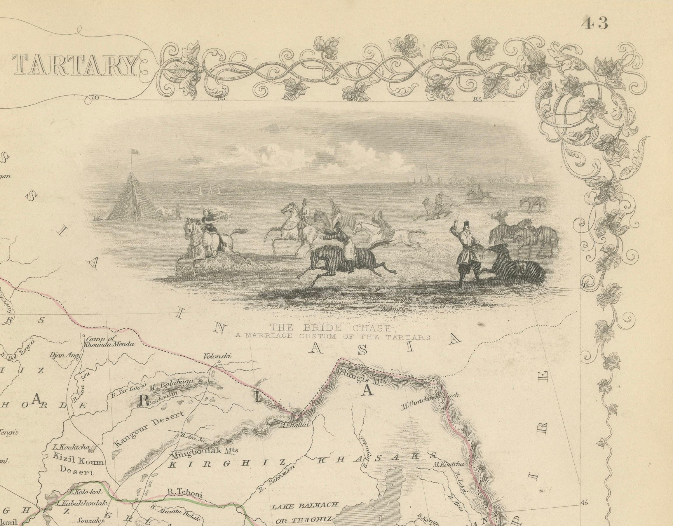 Milieu du XIXe siècle Carte de Tartarie indépendante avec Vignettes de la culture de la région, 1851 en vente