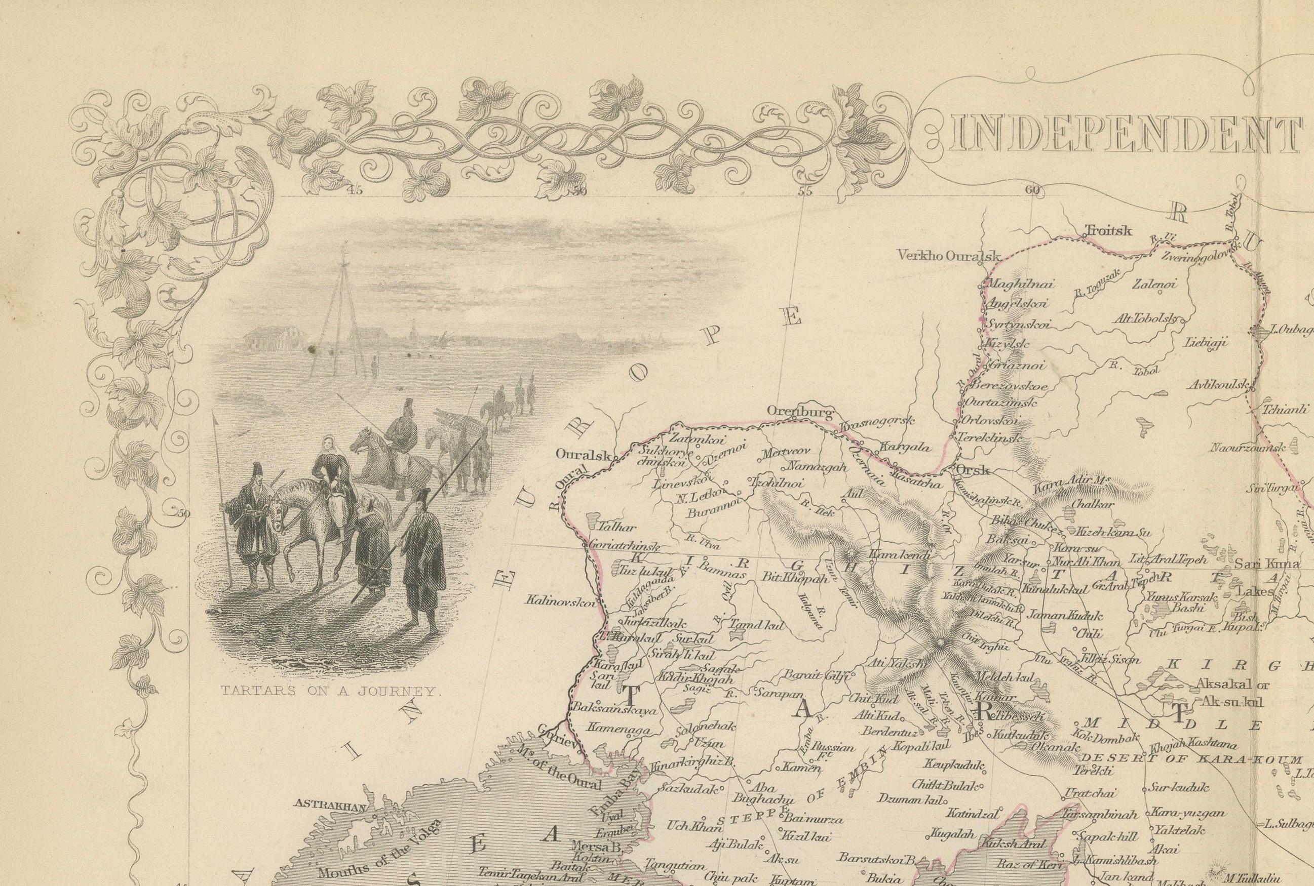 Paper Map of Independent Tartary with Vignettes of the Region's Culture, 1851 For Sale