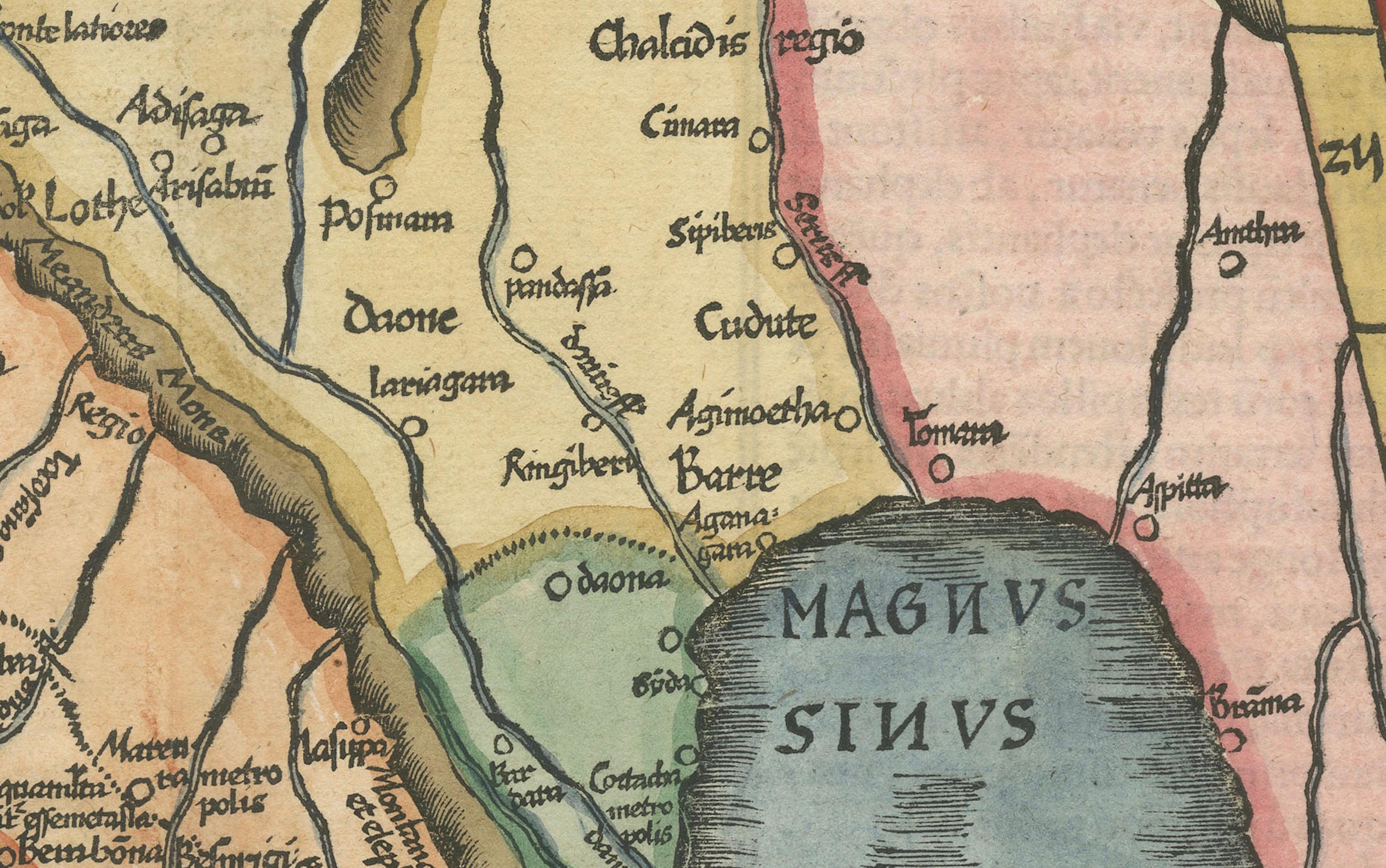 Engraved Map of India and Southeast Asia from Ptolemaic Geography – 16th Century Woodcut For Sale