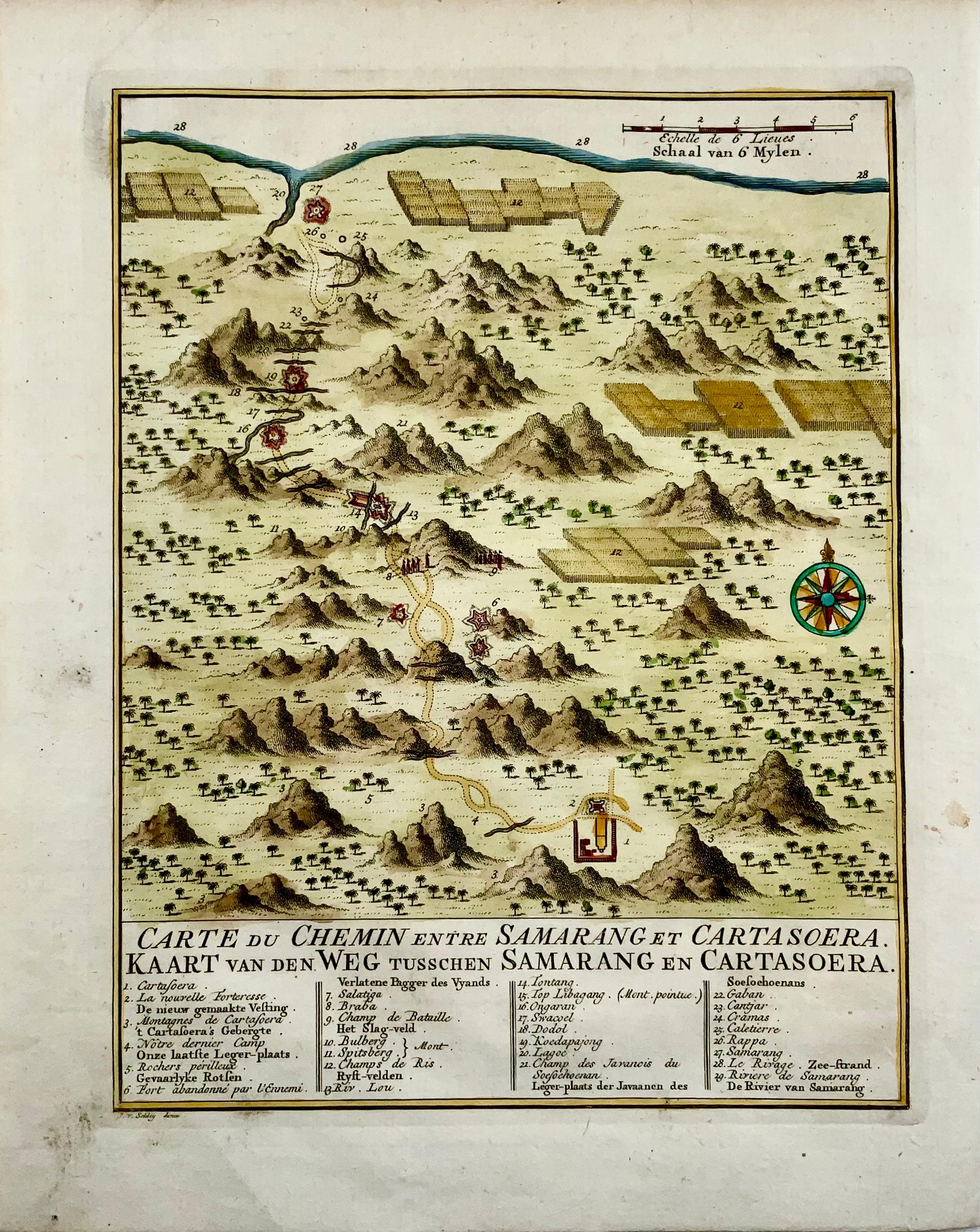 'Carte du Chemin entre Samarang et Cartasoera, kaart van den weg tusschen Samarang en Cartasoera'

Map of the Road between Semarang and Kartasura by Van Schley.

Published 1763.

Semarang is the capital and largest city of Central Java