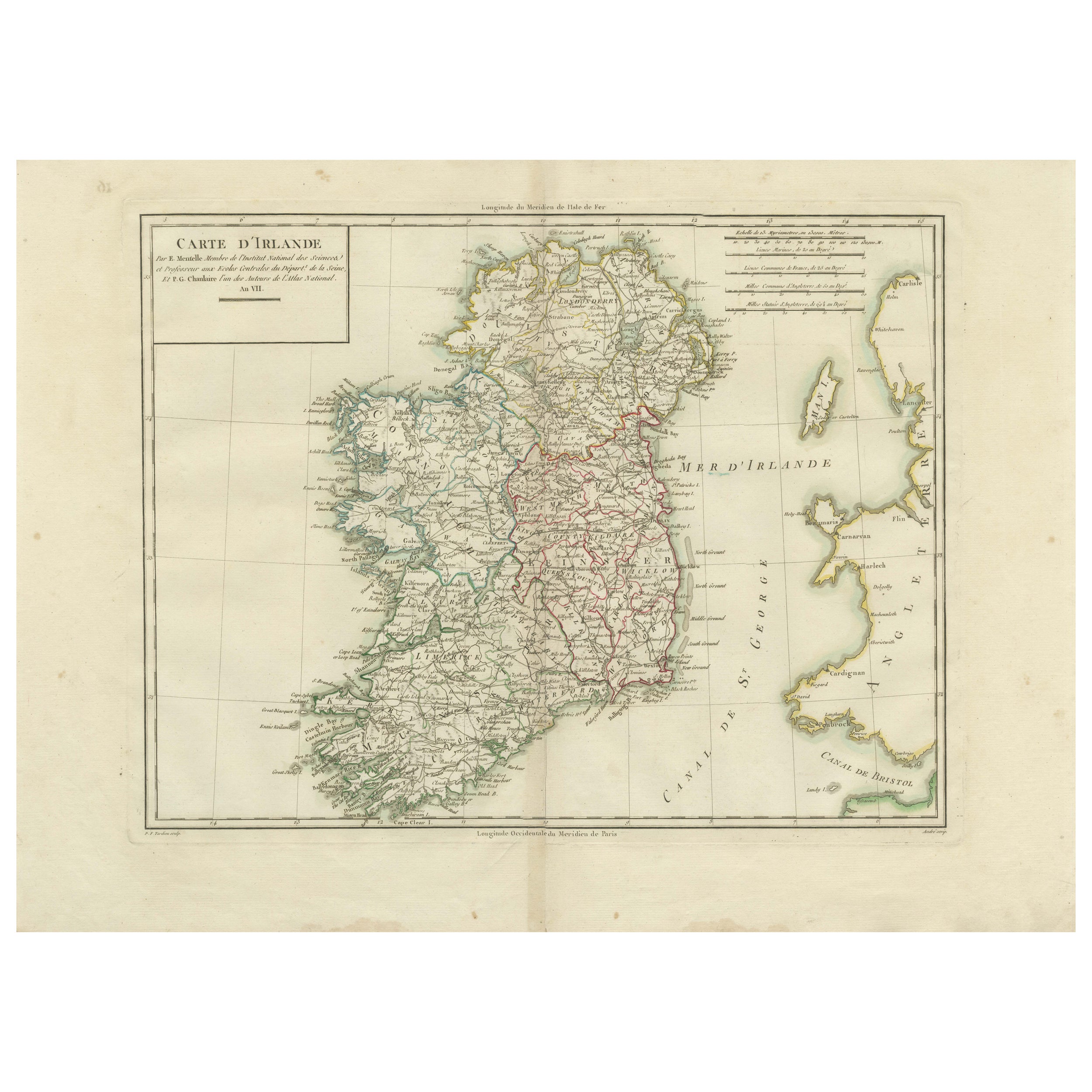 Mapa de Irlanda: Principios del siglo XIX - del Atlas Tardieu de 1802 en venta