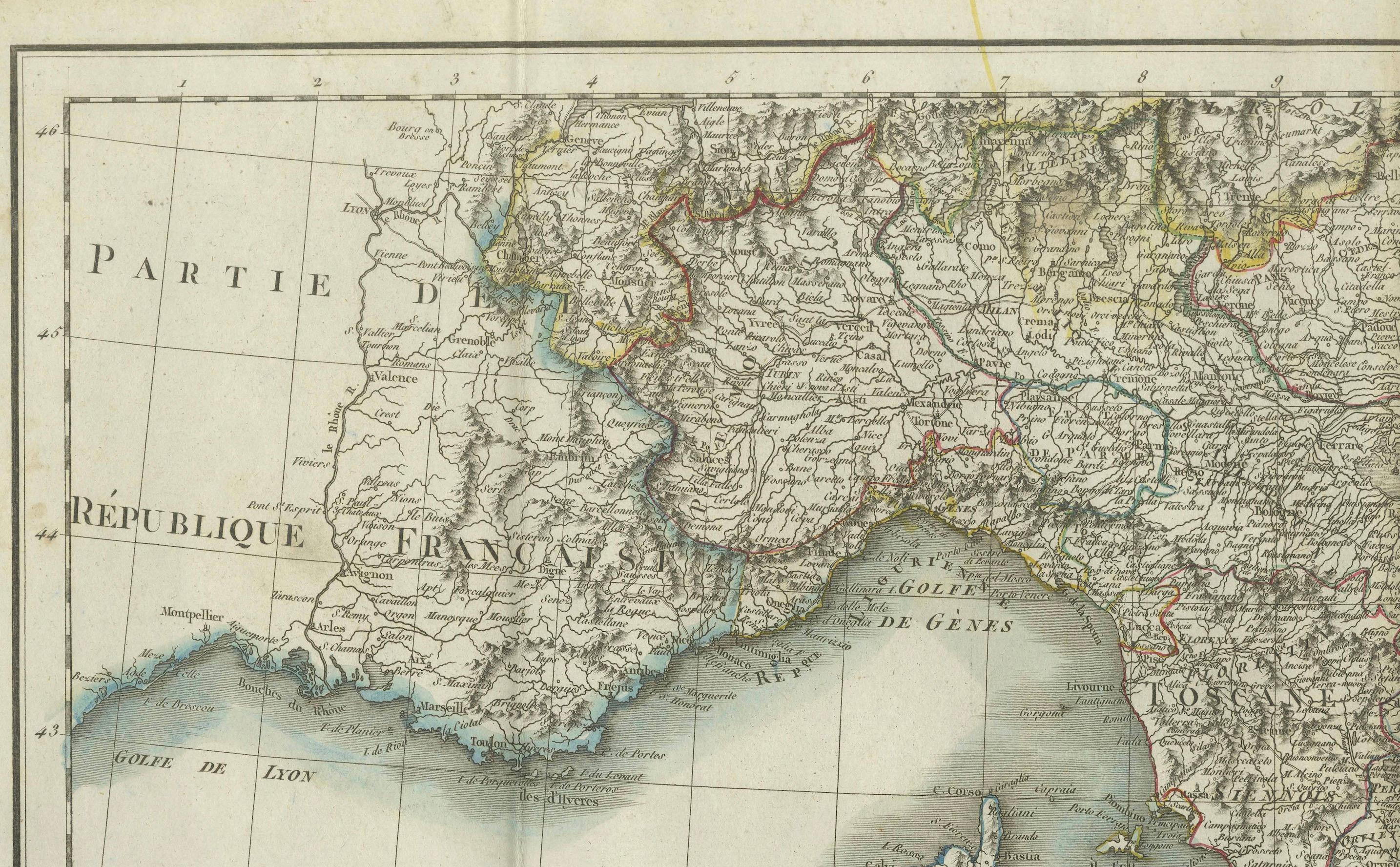 Map of Italy and Neighboring Regions by Delamarche – Antique Map, c.1800 In Good Condition For Sale In Langweer, NL