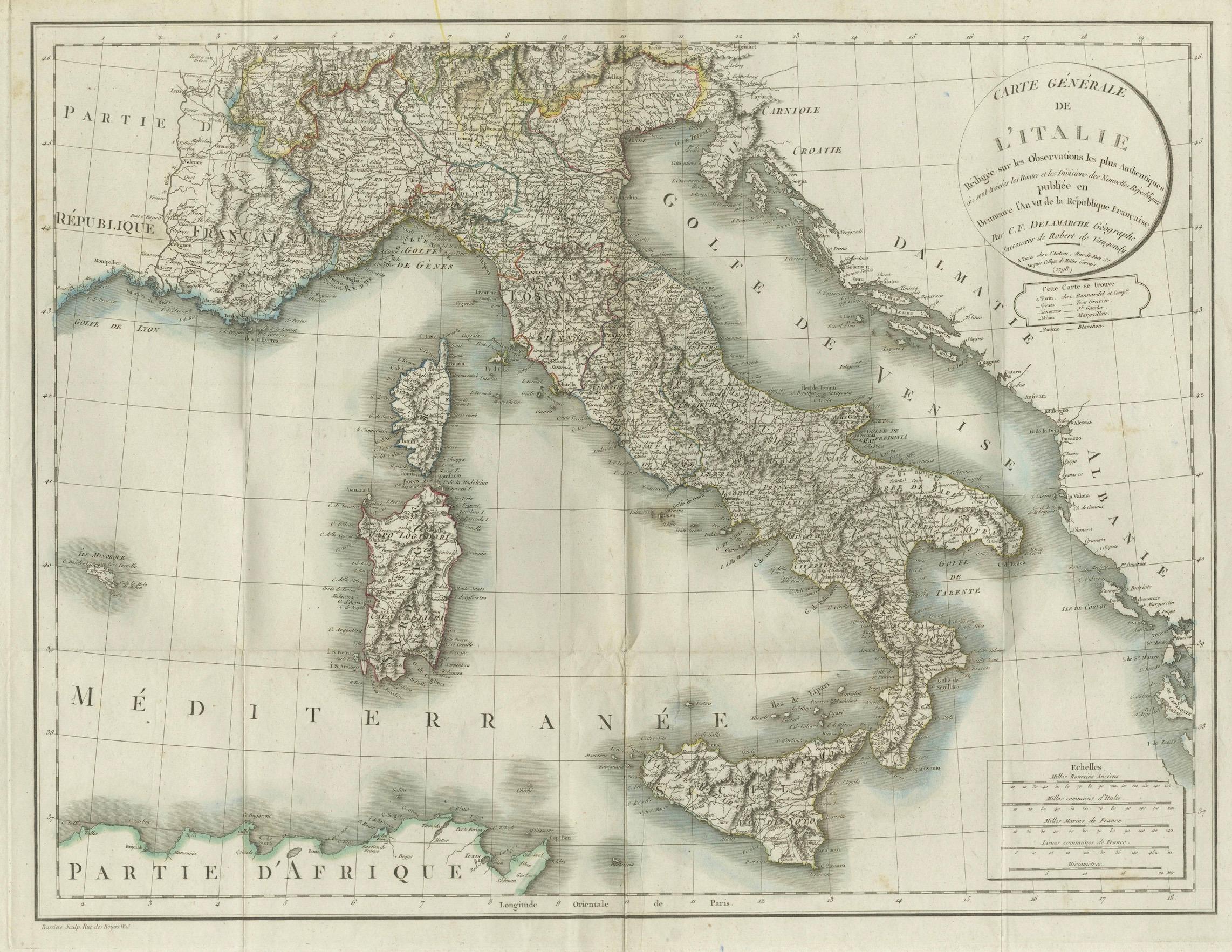 Map of Italy and Neighboring Regions by Delamarche – Antique Map, c.1800 For Sale 1