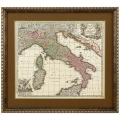 Map of Italy, Hand-Colored Copper Engraving by Matthaus Seutter, circa 1725