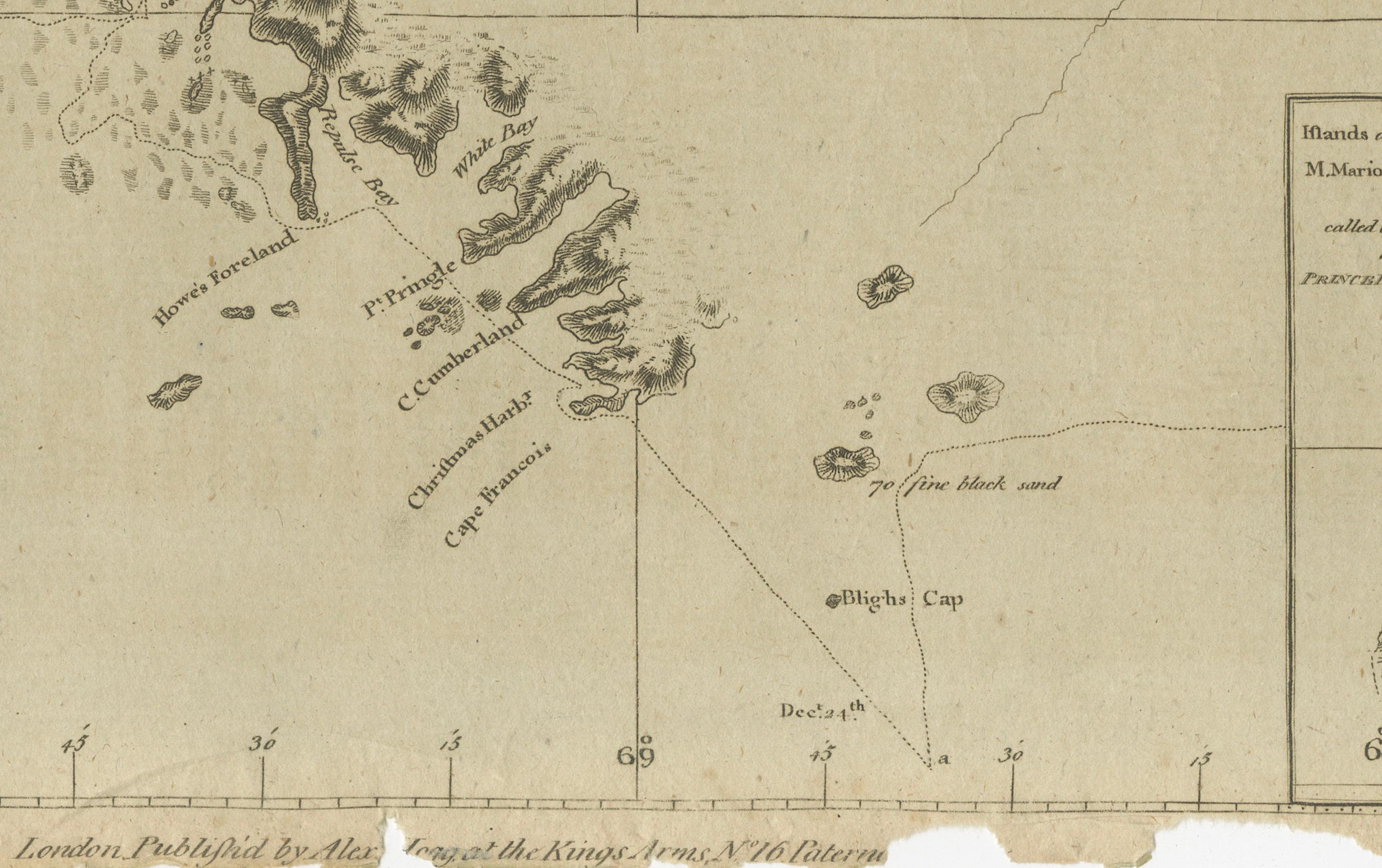 Map of Kerguelen’s Land: The Island of Desolation Explored by Captain Cook In Fair Condition For Sale In Langweer, NL