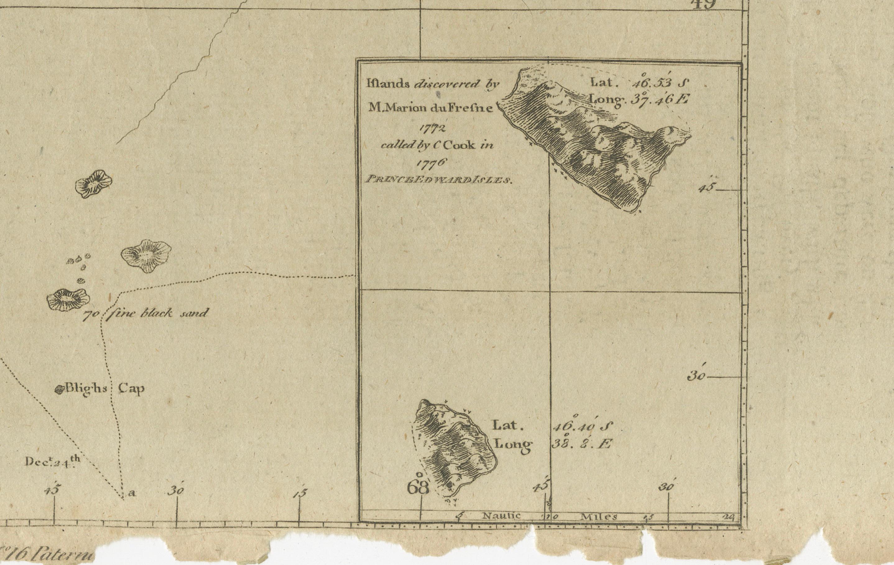 Late 18th Century Map of Kerguelen’s Land: The Island of Desolation Explored by Captain Cook For Sale