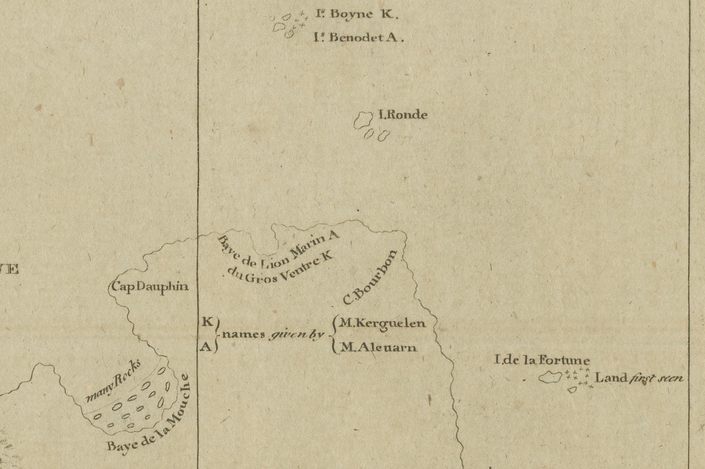 Map of Kerguelen’s Land: The Island of Desolation Explored by Captain Cook For Sale 1