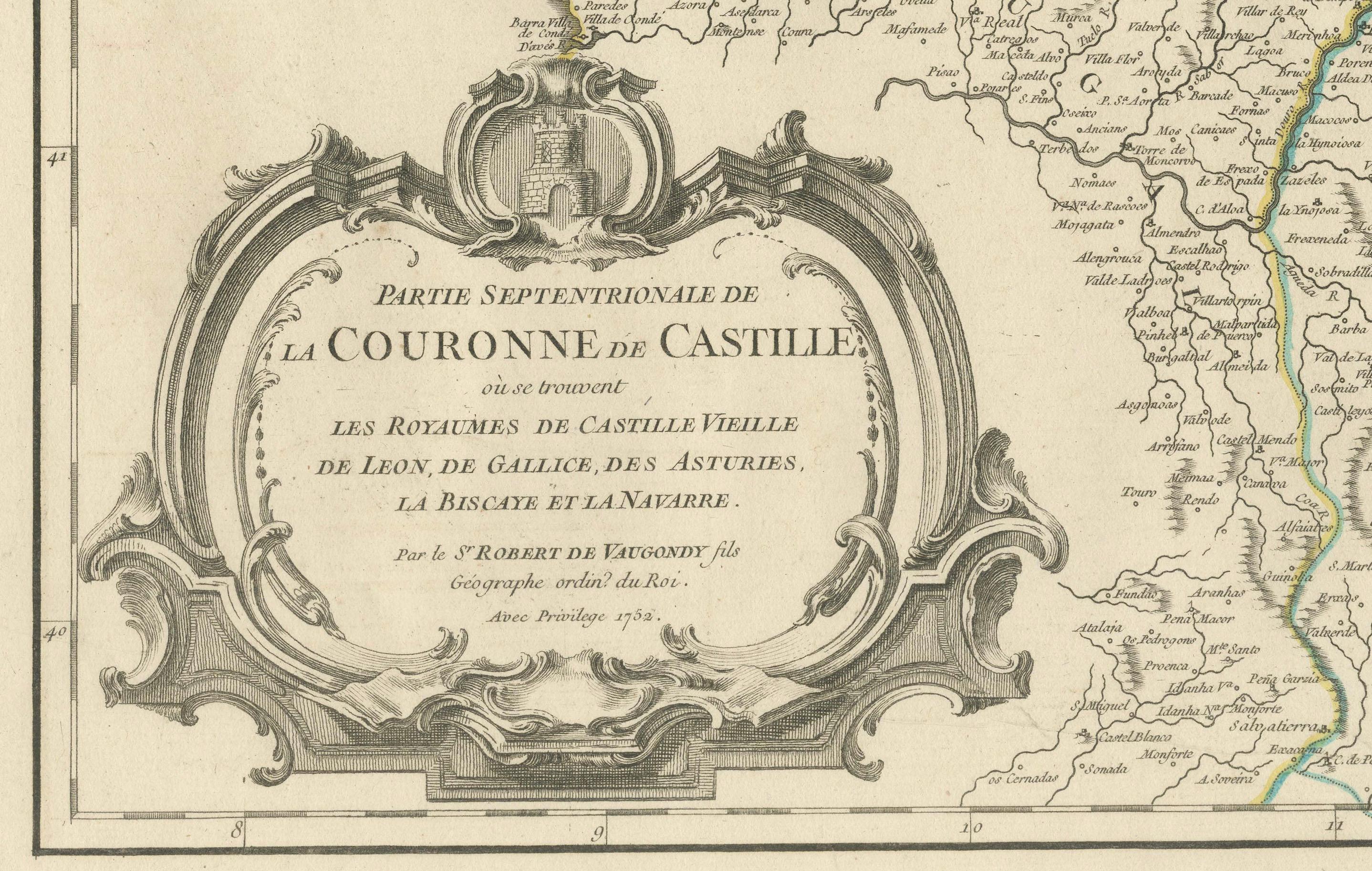 Paper Map of Kingdoms of Castile, León, Galicia, Asturias, Biscay and Navarre in Spain For Sale