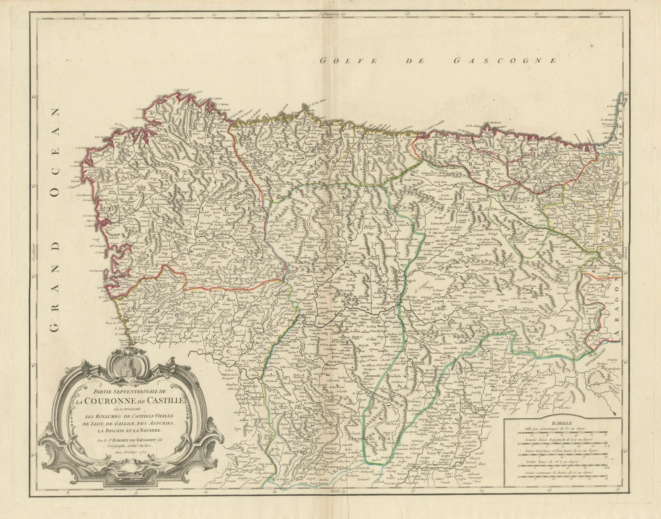 Map of Kingdoms of Castile, León, Galicia, Asturias, Biscay and Navarre in Spain For Sale 1