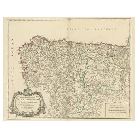 Map of Kingdoms of Castile, León, Galicia, Asturias, Biscay and Navarre in Spain