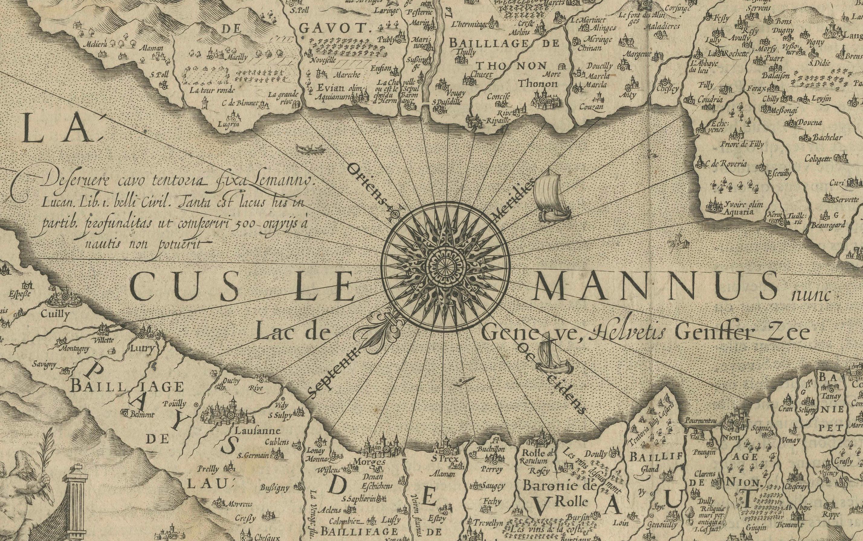 Mapa del lago Lemán y sus alrededores por Hondius, Región de Ginebra, hacia 1612 en venta 1