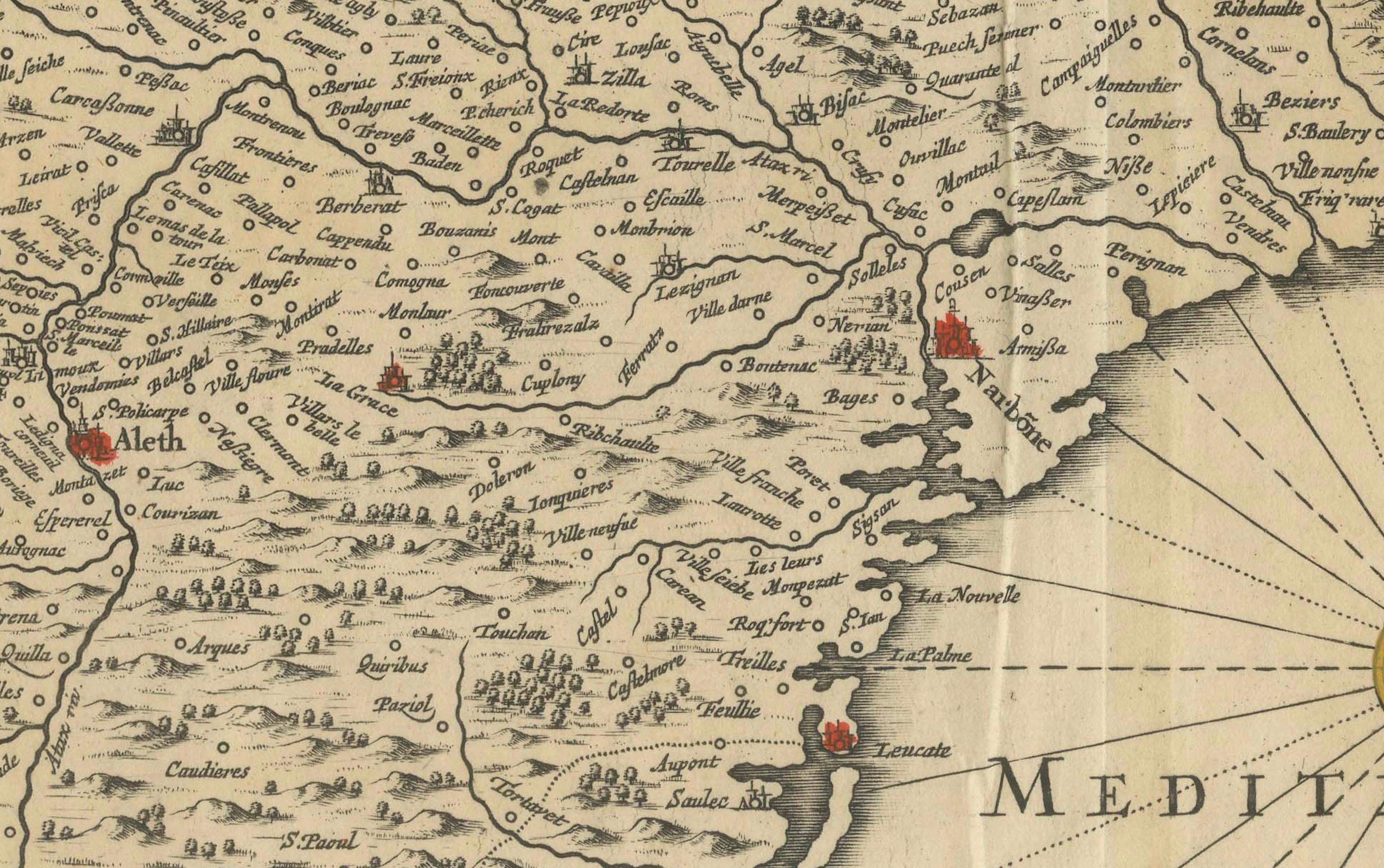 Map of Languedoc by Willem Blaeu, Antique French Copper Engraving 1635

This fine antique map titled 
