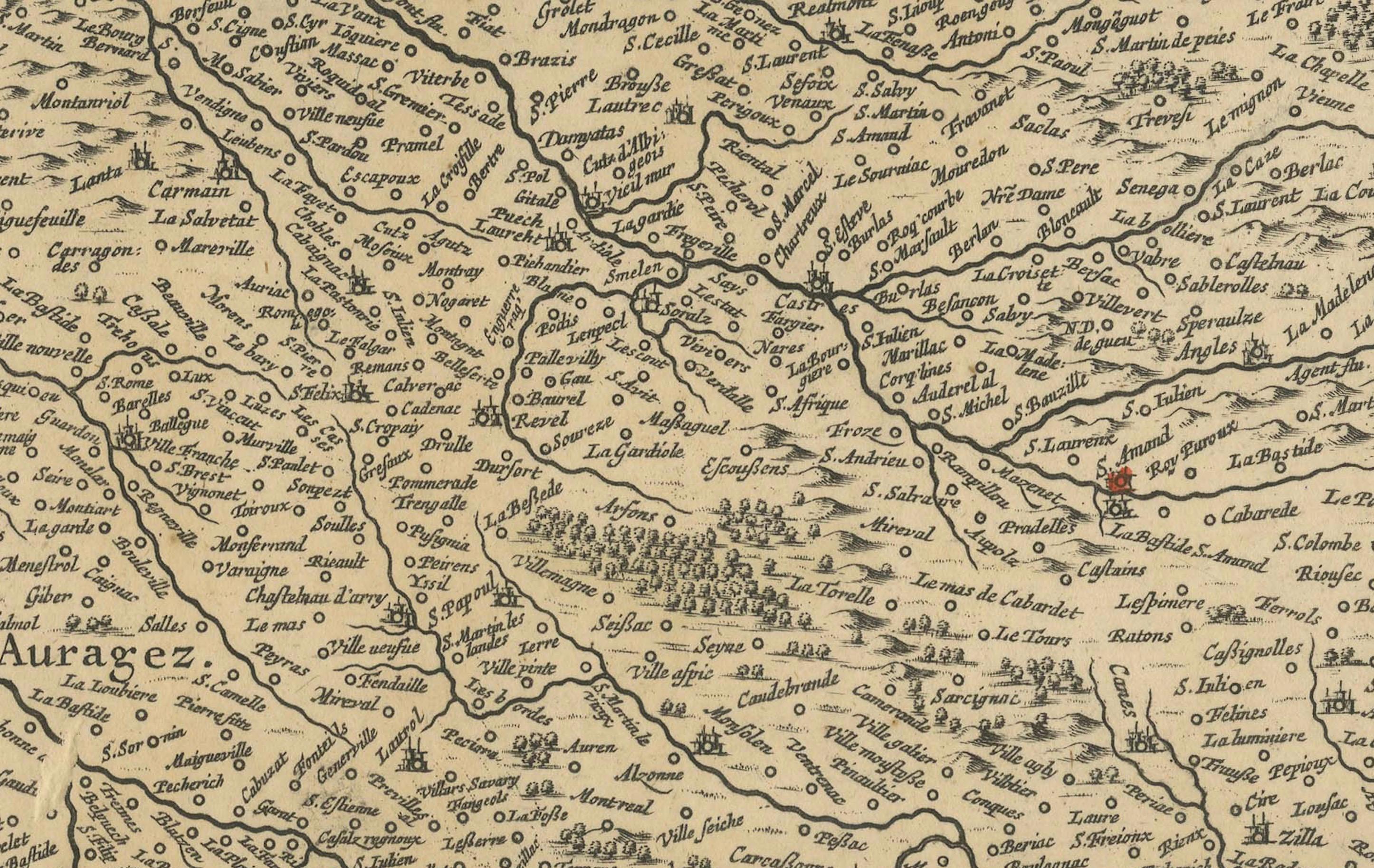 Engraved Map of Languedoc by Willem Blaeu, Antique French Copper Engraving 1635 For Sale