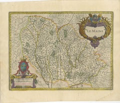 Map of Le Maine by H. Hondius, 1633, Hand-Colored, Decorative and Historic