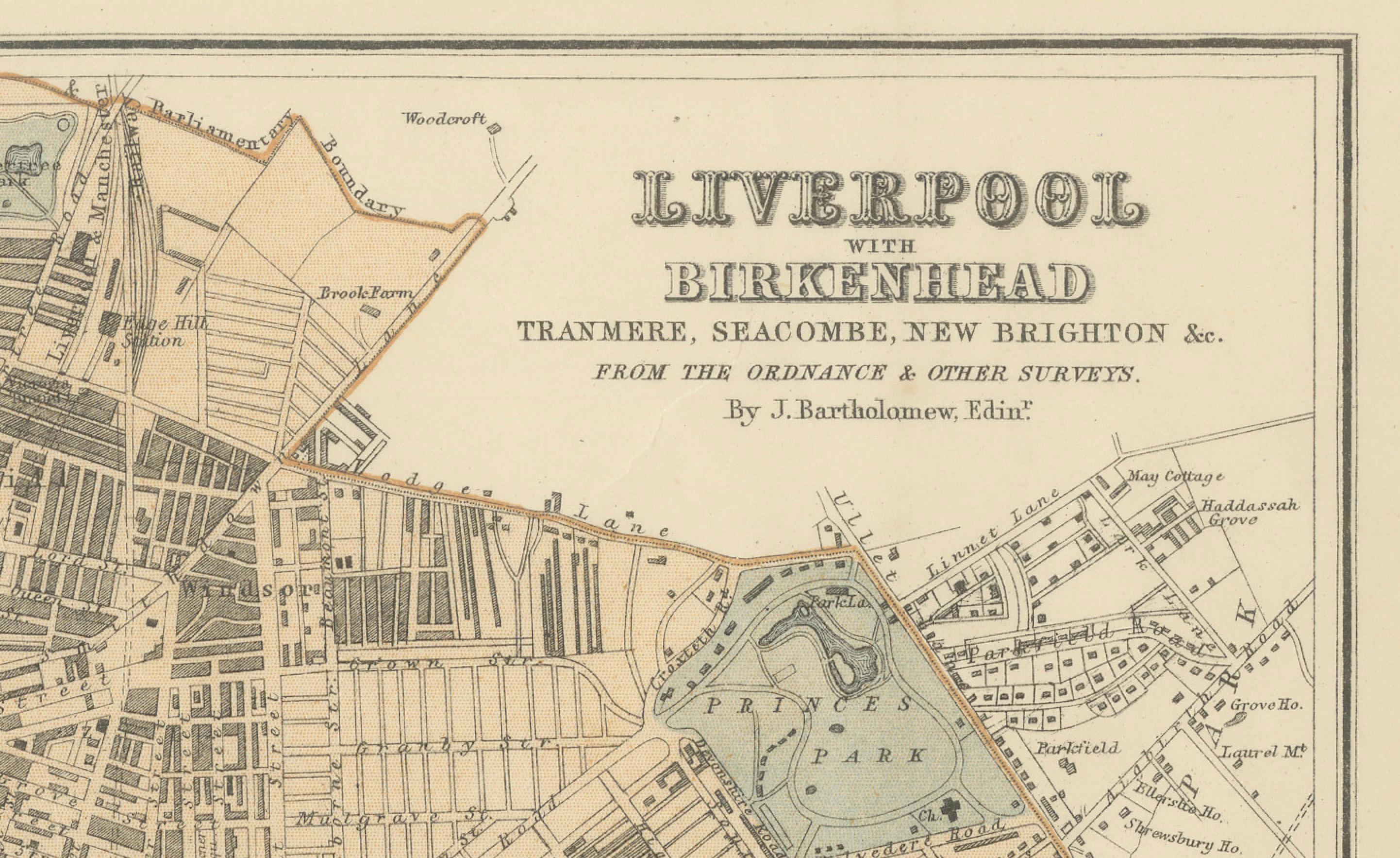 Map of Liverpool and Birkenhead by Bartholomew, circa 1880, with Key Buildings For Sale 5