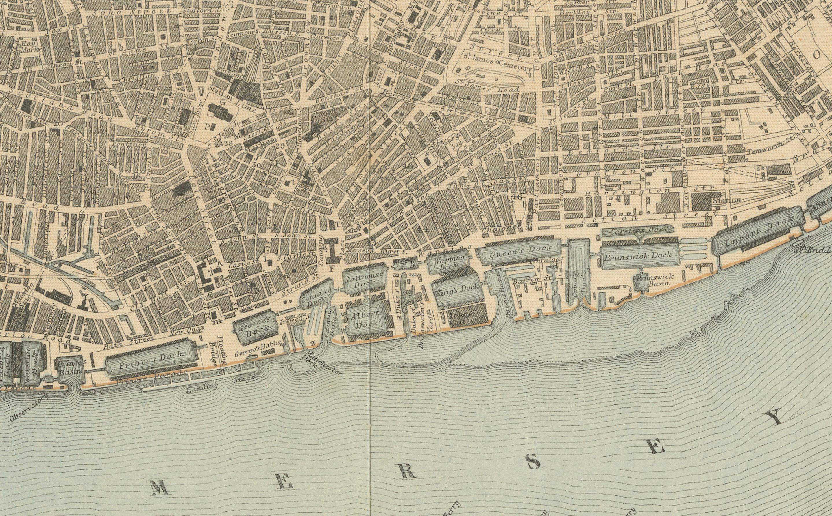 Map of Liverpool and Birkenhead by Bartholomew, circa 1880, with Key Buildings In Good Condition For Sale In Langweer, NL