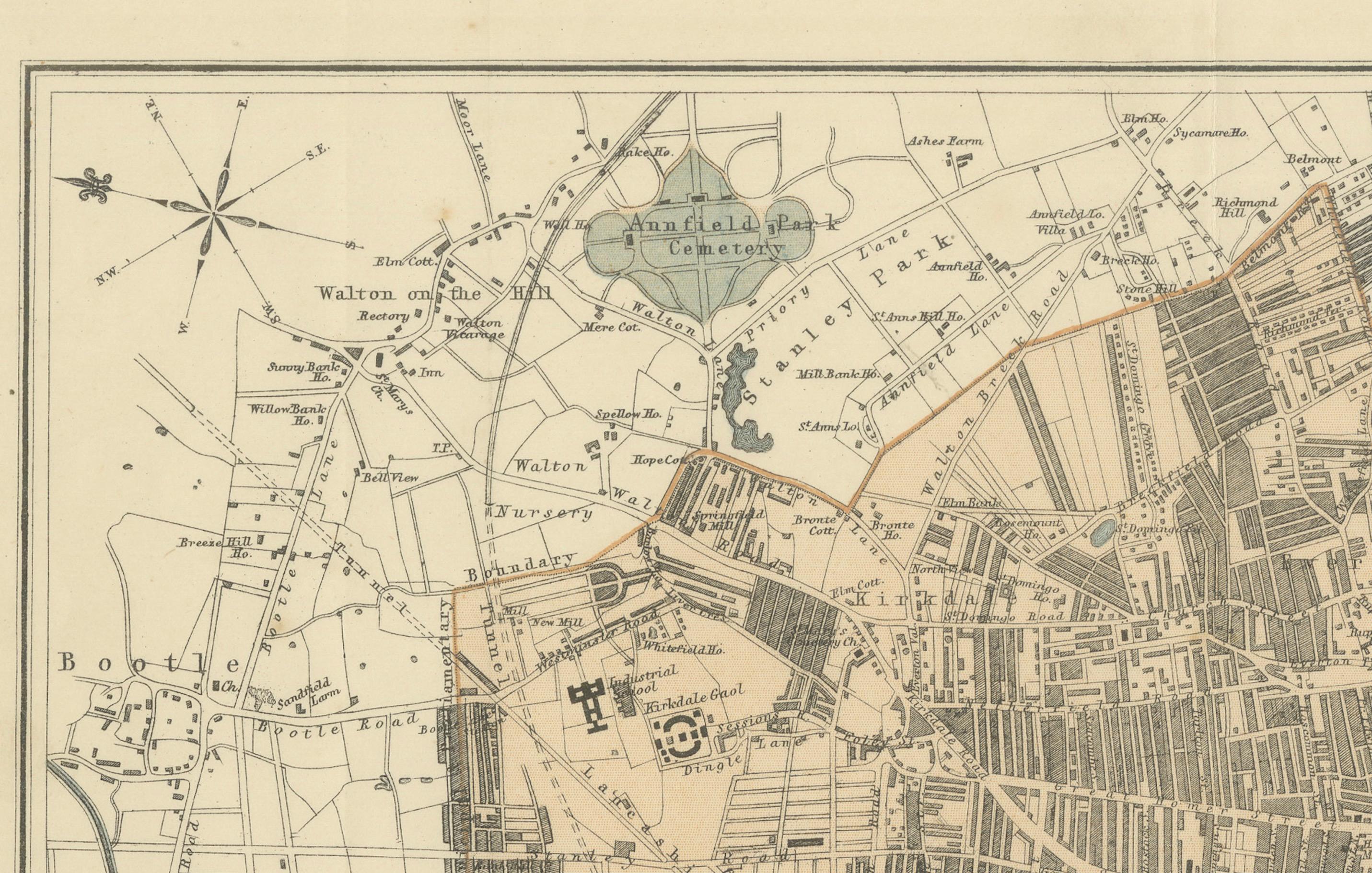 Late 19th Century Map of Liverpool and Birkenhead by Bartholomew, circa 1880, with Key Buildings For Sale