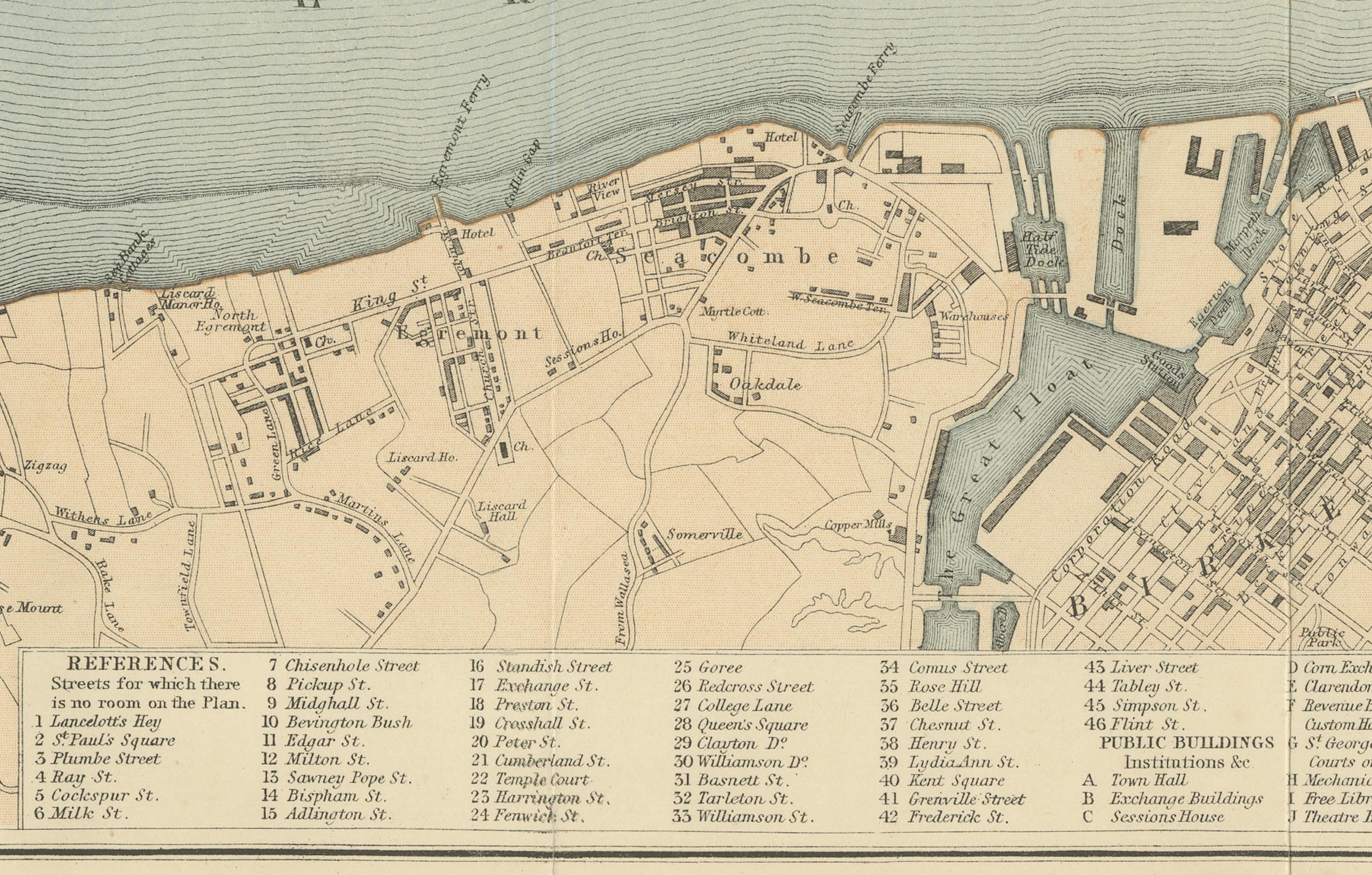 Map of Liverpool and Birkenhead by Bartholomew, circa 1880, with Key Buildings For Sale 2