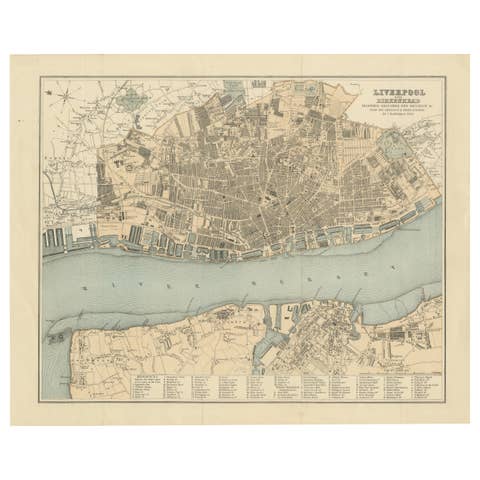 Map of Liverpool and Birkenhead by Bartholomew, circa 1880, with Key Buildings