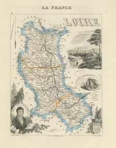 Map of Loire France with Saint-Étienne and Montbrison by Vuillemin, 19th c