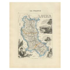 Map of Loire France with Saint-Étienne and Montbrison by Vuillemin, 19th c