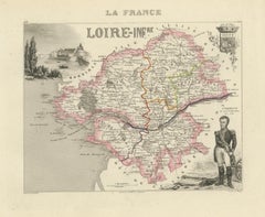 Carte de la Loire-Inférieure France avec Nantes et l'estuaire par Vuillemin, C.C.