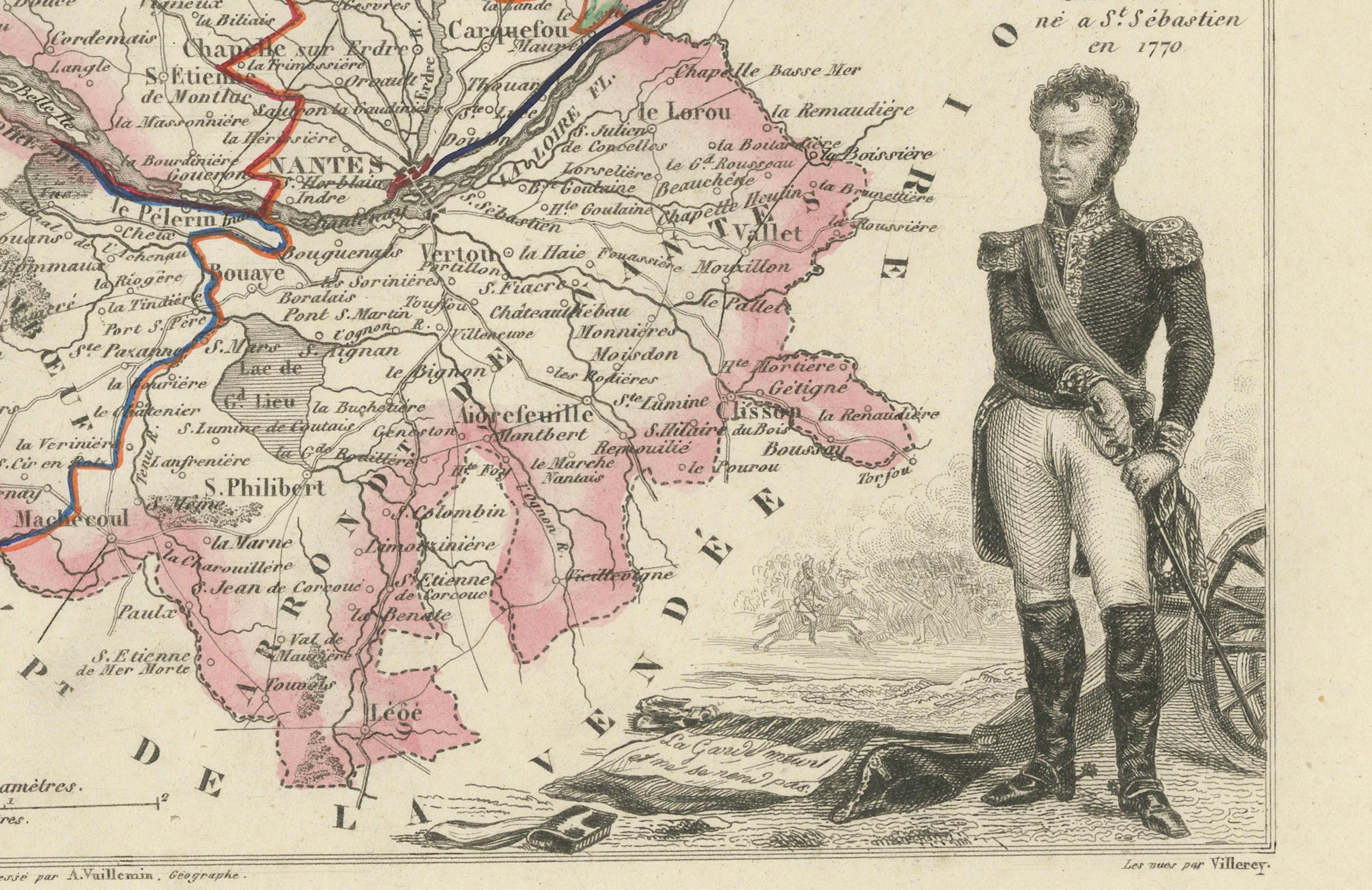 Mapa de Loira-Inférieure Francia con Nantes y el estuario por Vuillemin, s. XIX en venta 1