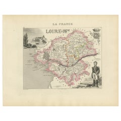 Map of Loire-Inférieure France with Nantes and Estuary by Vuillemin, 19th c