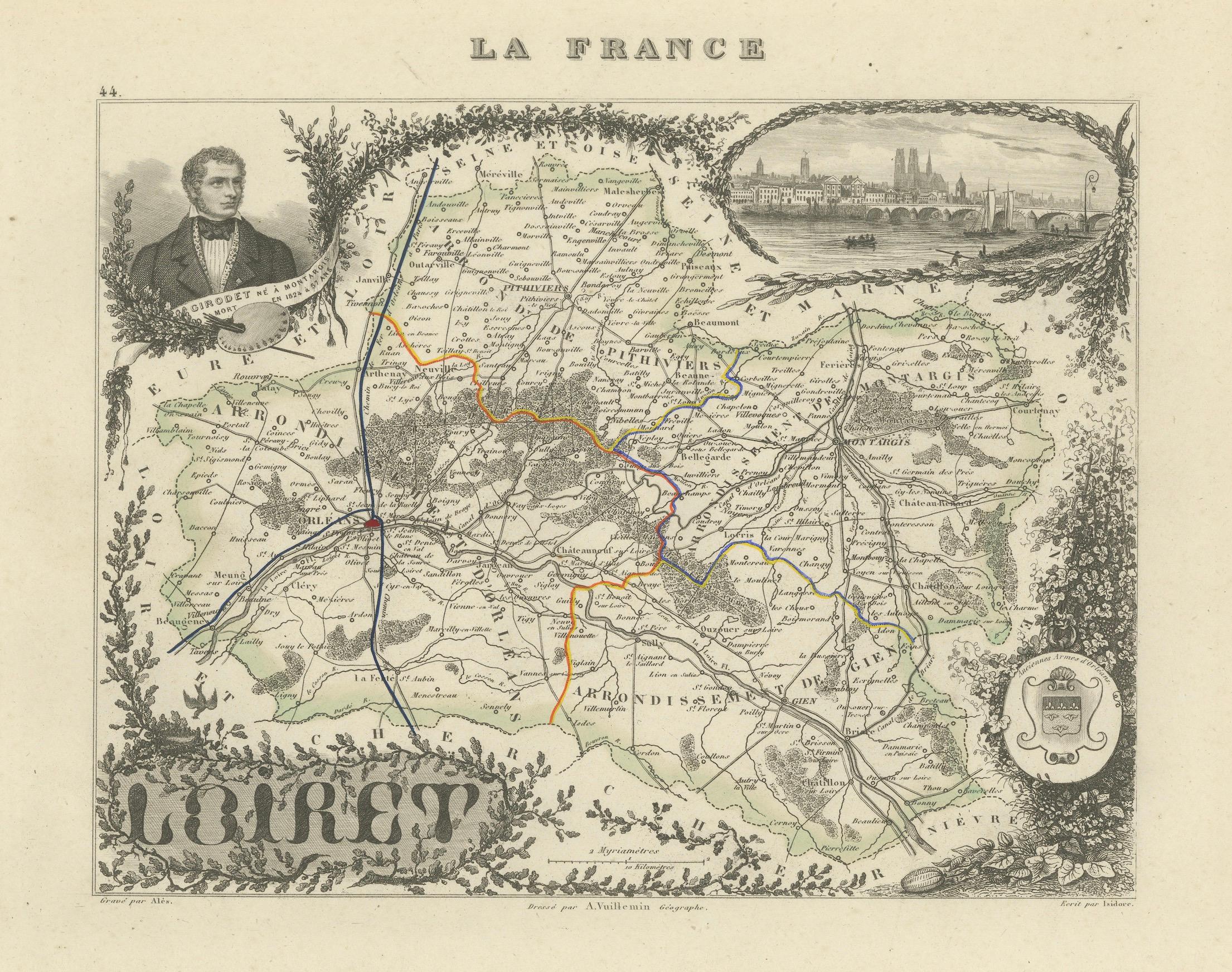 Carte du Loiret avec Orléans et la Loire par Vuillemin, C.C.

Cette carte ancienne du département du Loiret colorée à la main, gravée par Alexandre Vuillemin et publiée par Migeon au milieu du XIXe siècle, fait partie du célèbre Nouvel Atlas