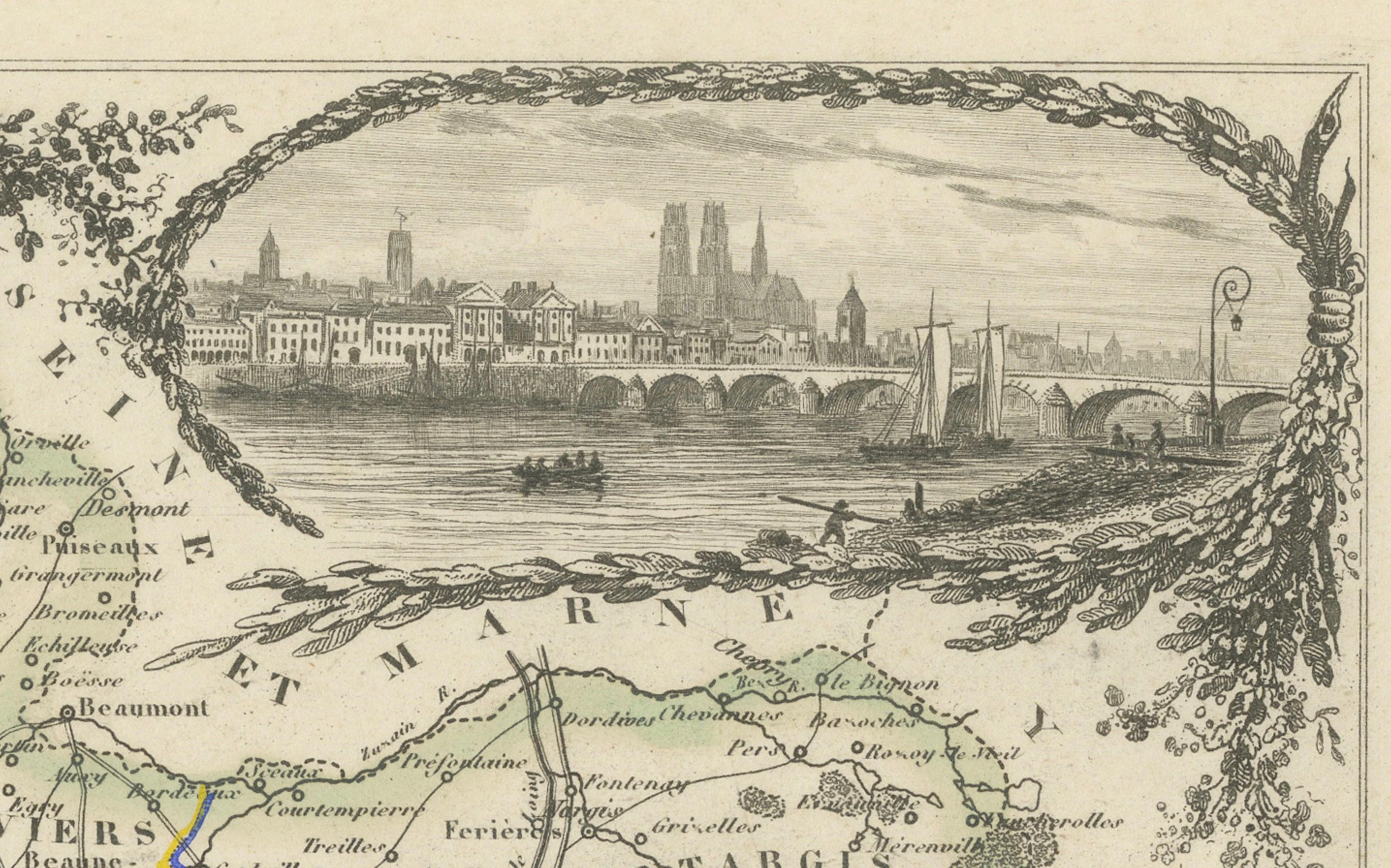 XIXe siècle Carte du Loiret avec Orléans et la Loire par Vuillemin, C.C. en vente