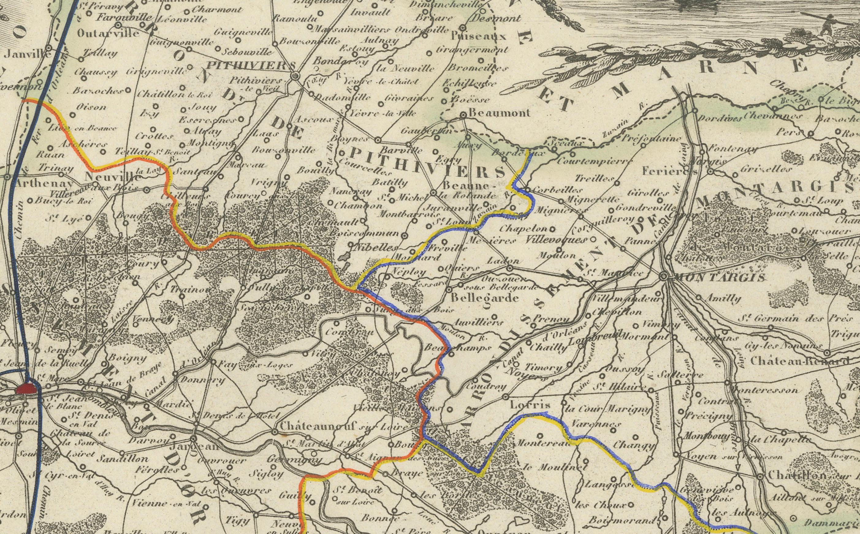 Carte du Loiret avec Orléans et la Loire par Vuillemin, C.C. en vente 2