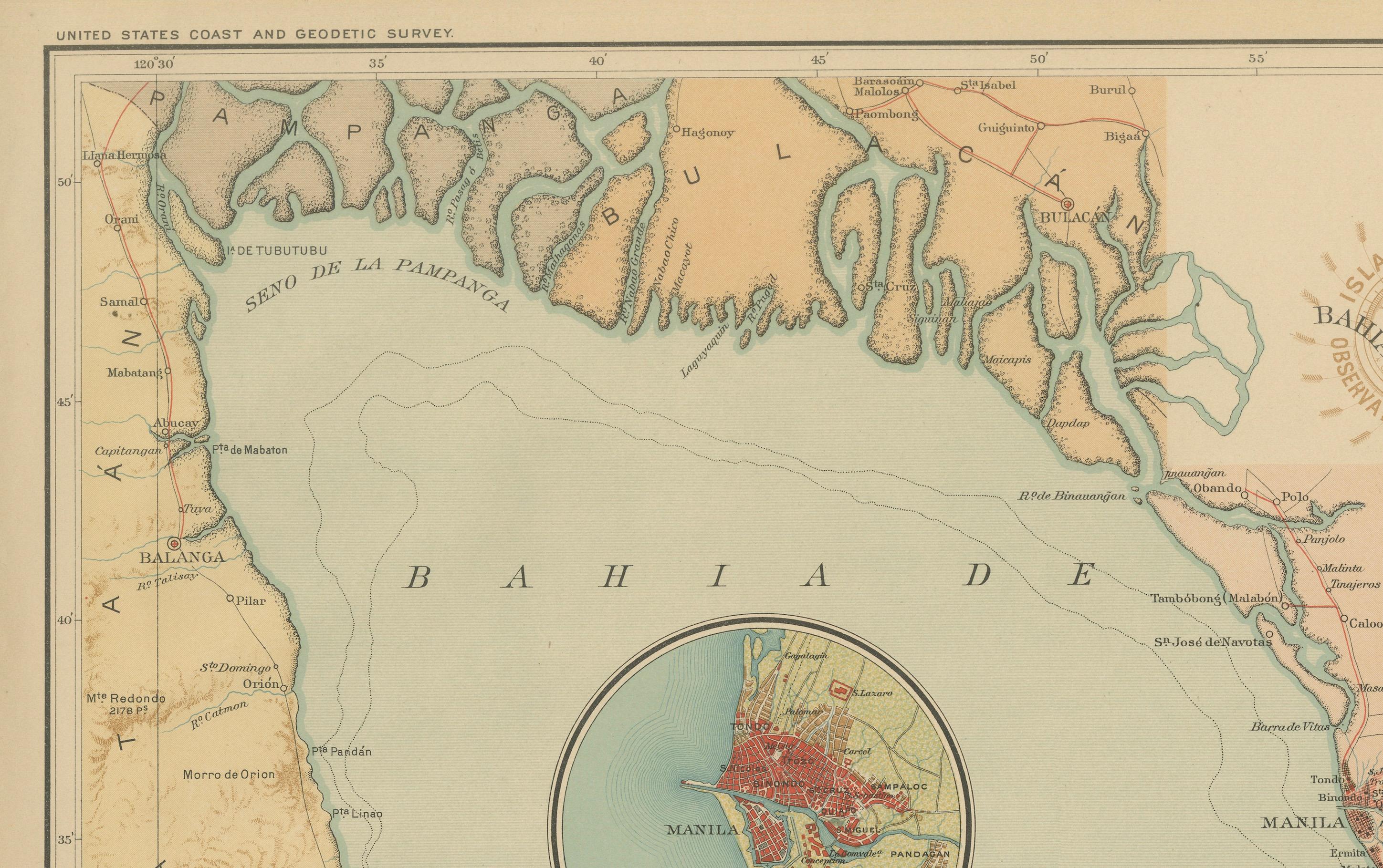 Map of Manila Bay and Environs – Observatorio de Manila, 1899 In Good Condition For Sale In Langweer, NL