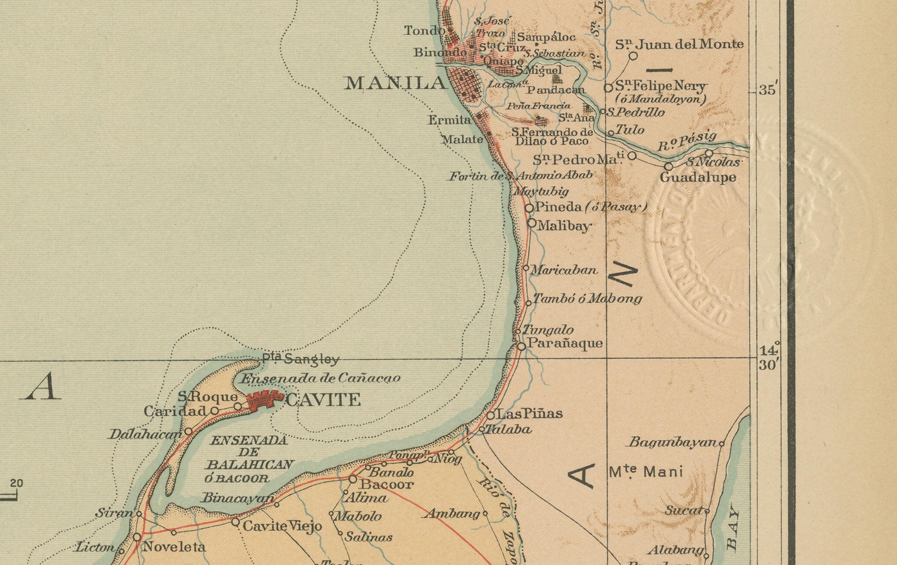 Late 19th Century Map of Manila Bay and Environs – Observatorio de Manila, 1899 For Sale